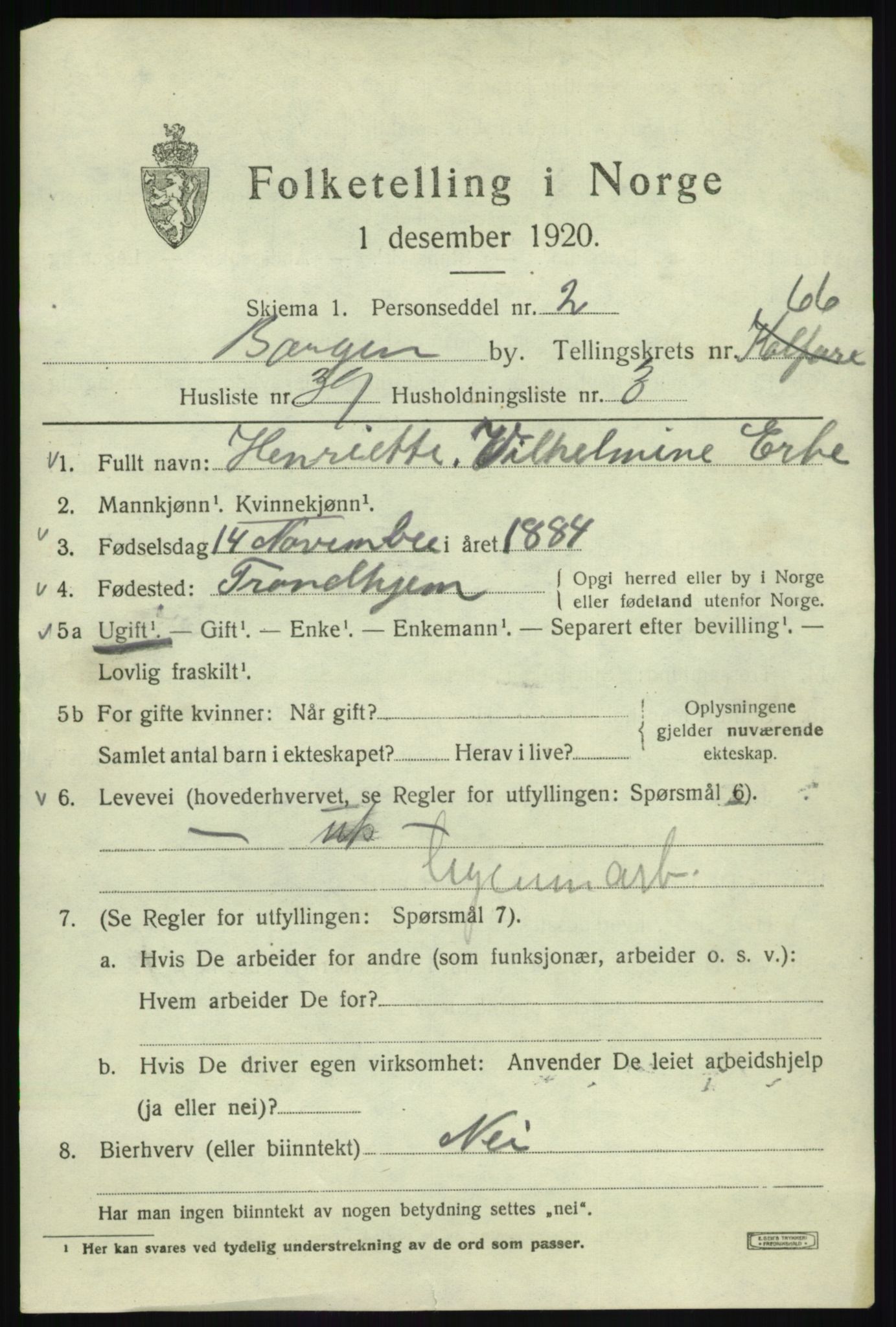 SAB, 1920 census for Bergen, 1920, p. 135153