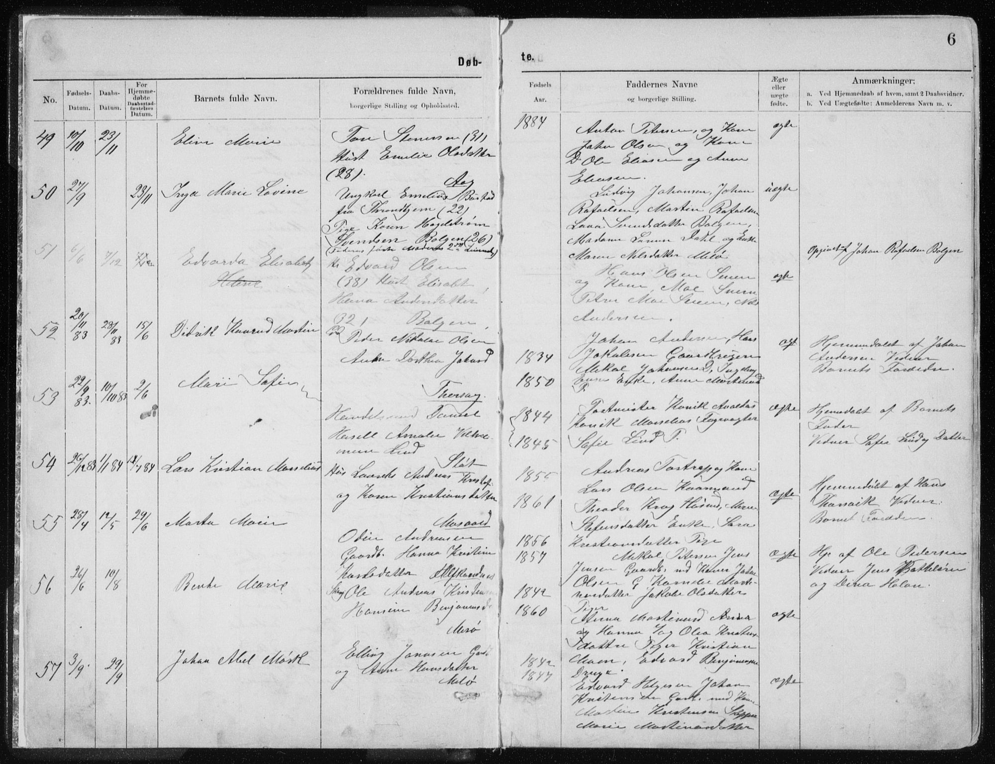 Ministerialprotokoller, klokkerbøker og fødselsregistre - Nordland, SAT/A-1459/843/L0636: Parish register (copy) no. 843C05, 1884-1909, p. 6