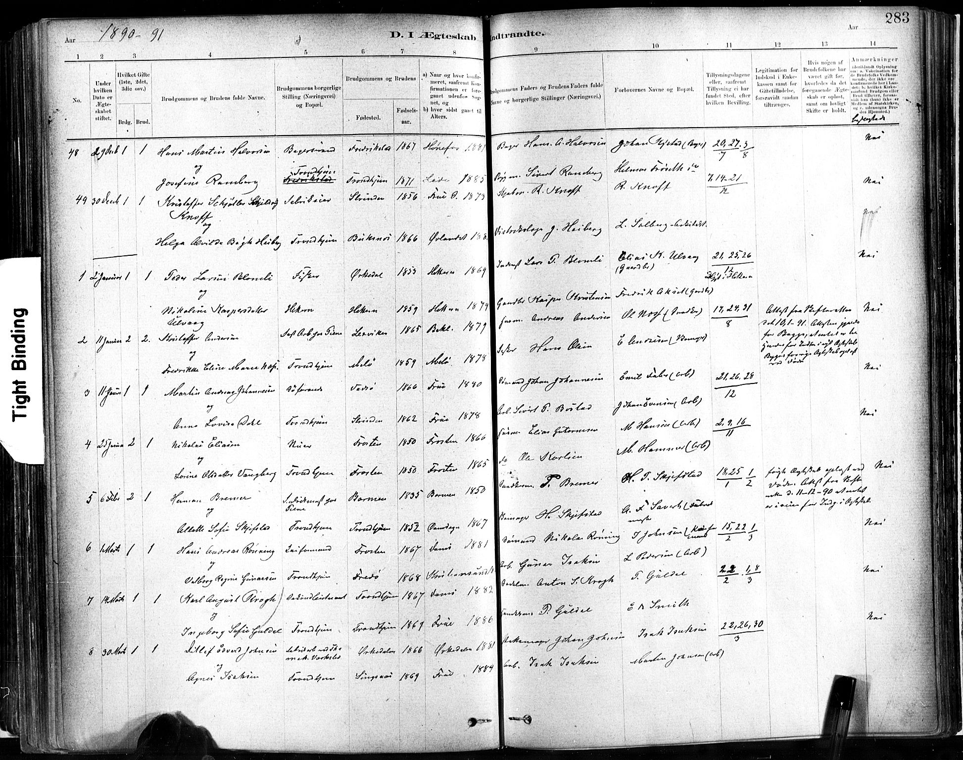 Ministerialprotokoller, klokkerbøker og fødselsregistre - Sør-Trøndelag, SAT/A-1456/602/L0119: Parish register (official) no. 602A17, 1880-1901, p. 283