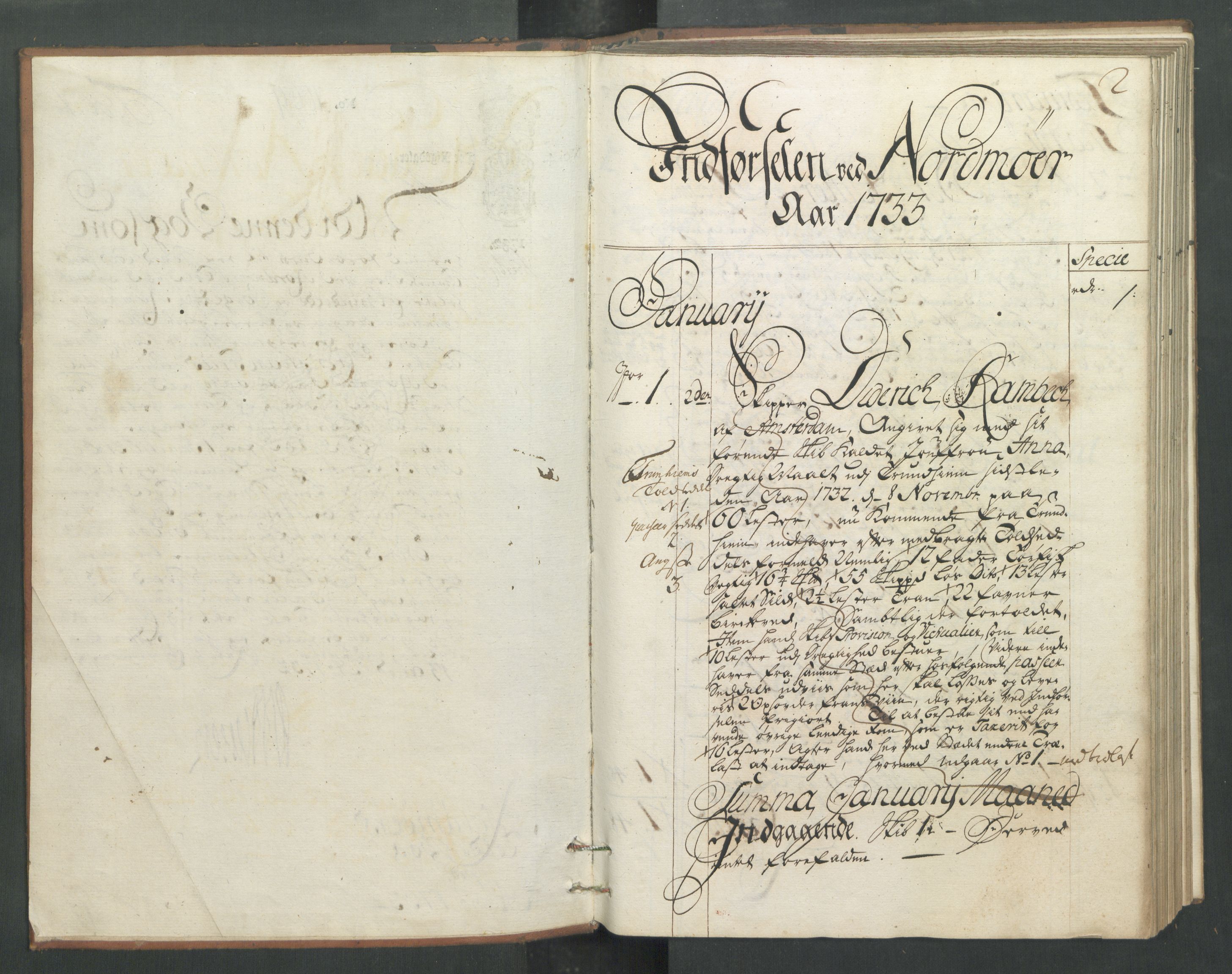 Generaltollkammeret, tollregnskaper, RA/EA-5490/R32/L0005/0001: Tollregnskaper Kristiansund / Hovedtollbok, 1733, p. 1b-2a