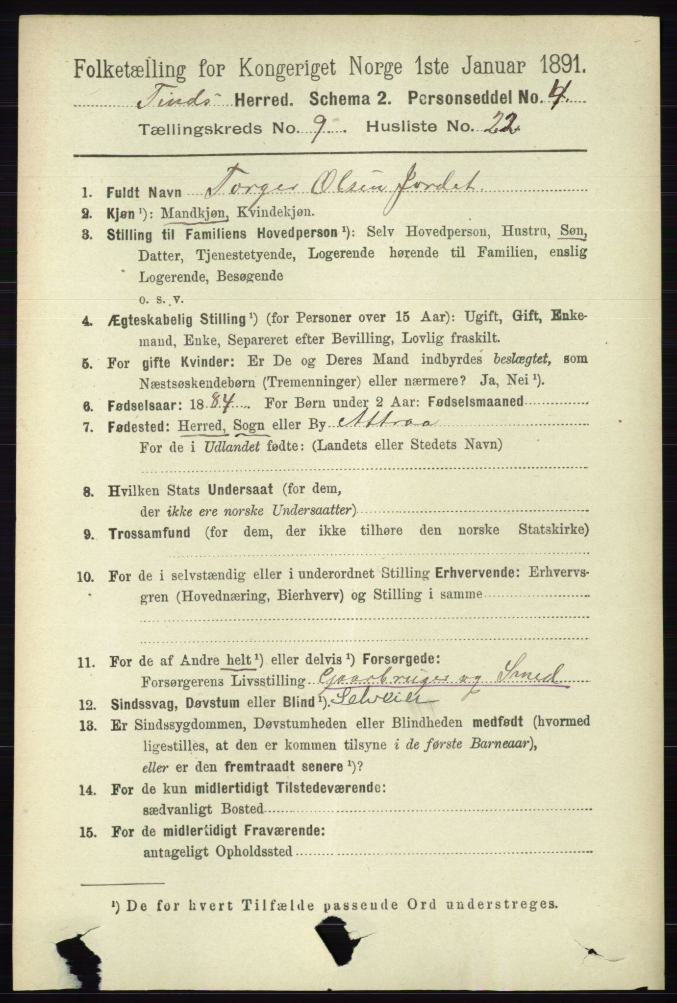 RA, 1891 census for 0826 Tinn, 1891, p. 1936