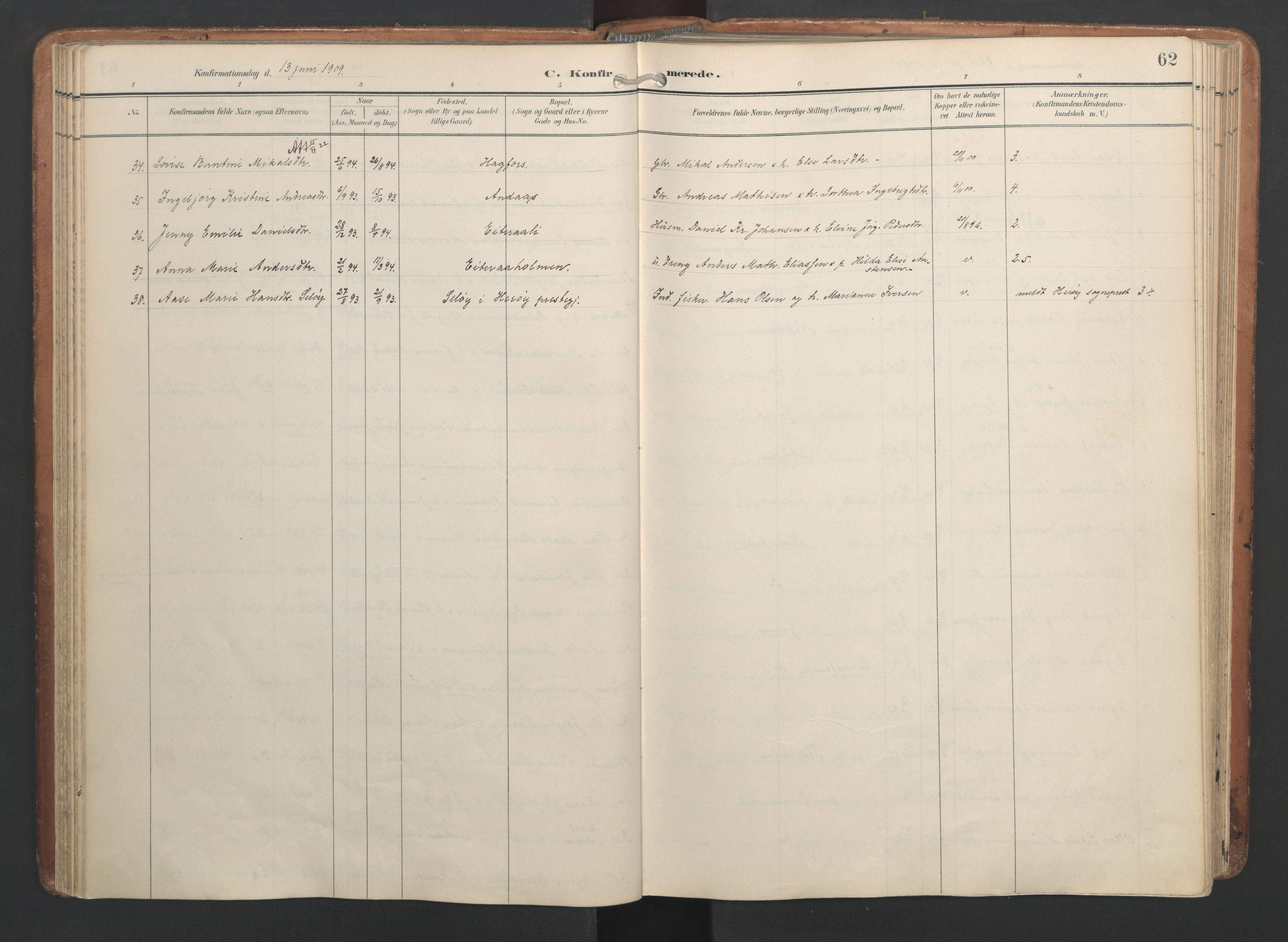 Ministerialprotokoller, klokkerbøker og fødselsregistre - Nordland, AV/SAT-A-1459/820/L0298: Parish register (official) no. 820A19, 1897-1915, p. 62