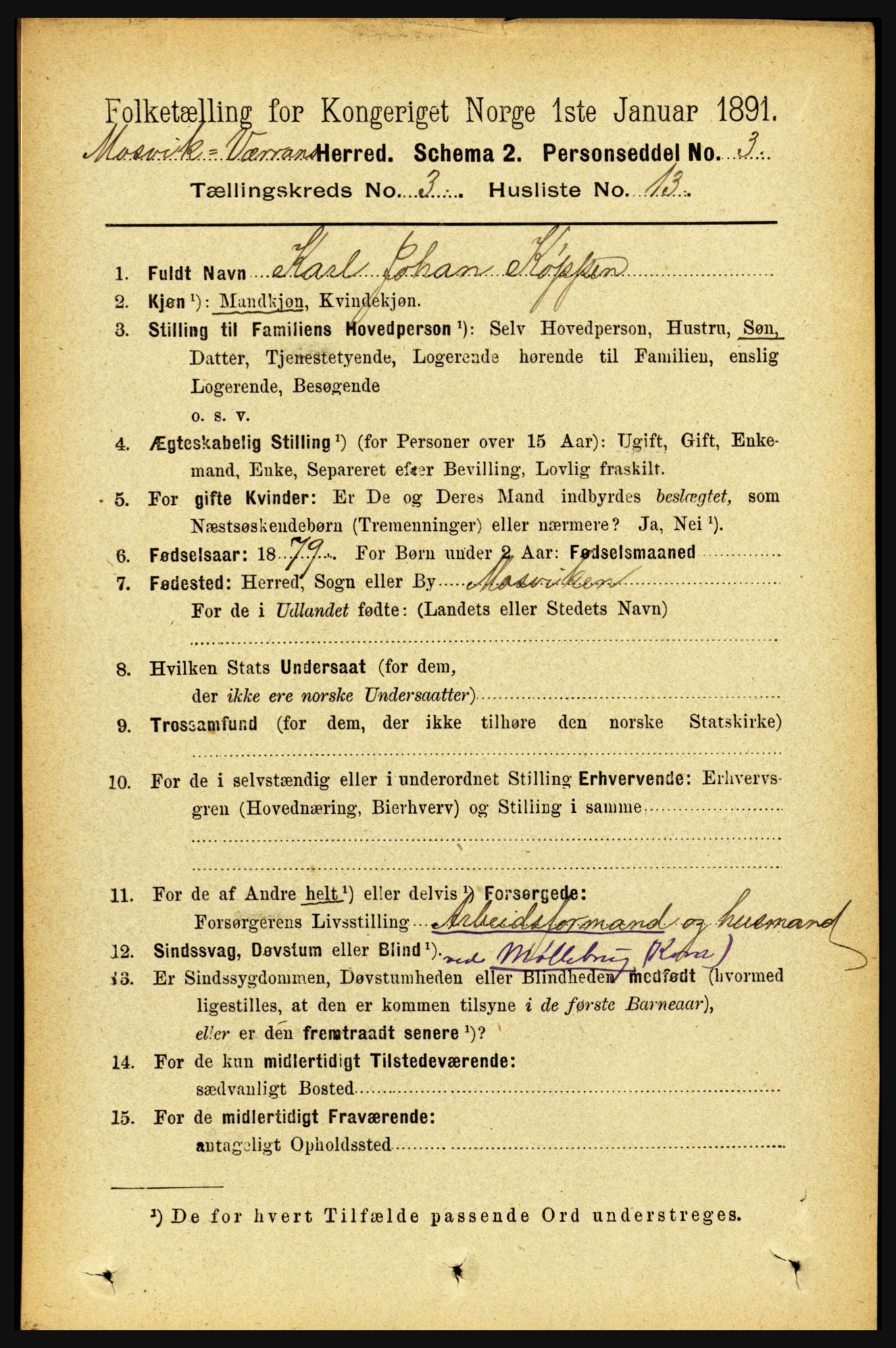 RA, 1891 census for 1723 Mosvik og Verran, 1891, p. 1001