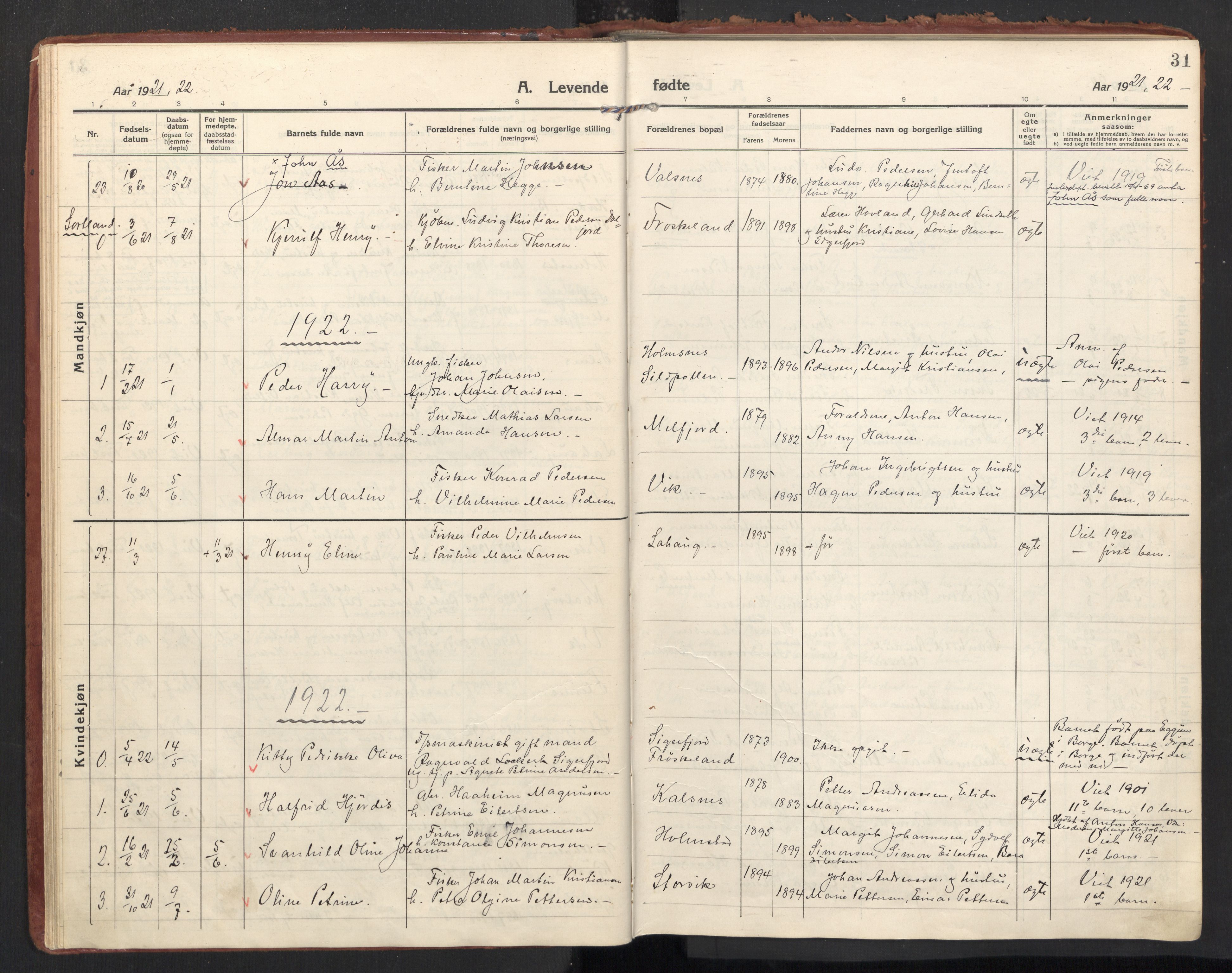Ministerialprotokoller, klokkerbøker og fødselsregistre - Nordland, SAT/A-1459/890/L1288: Parish register (official) no. 890A03, 1915-1925, p. 31