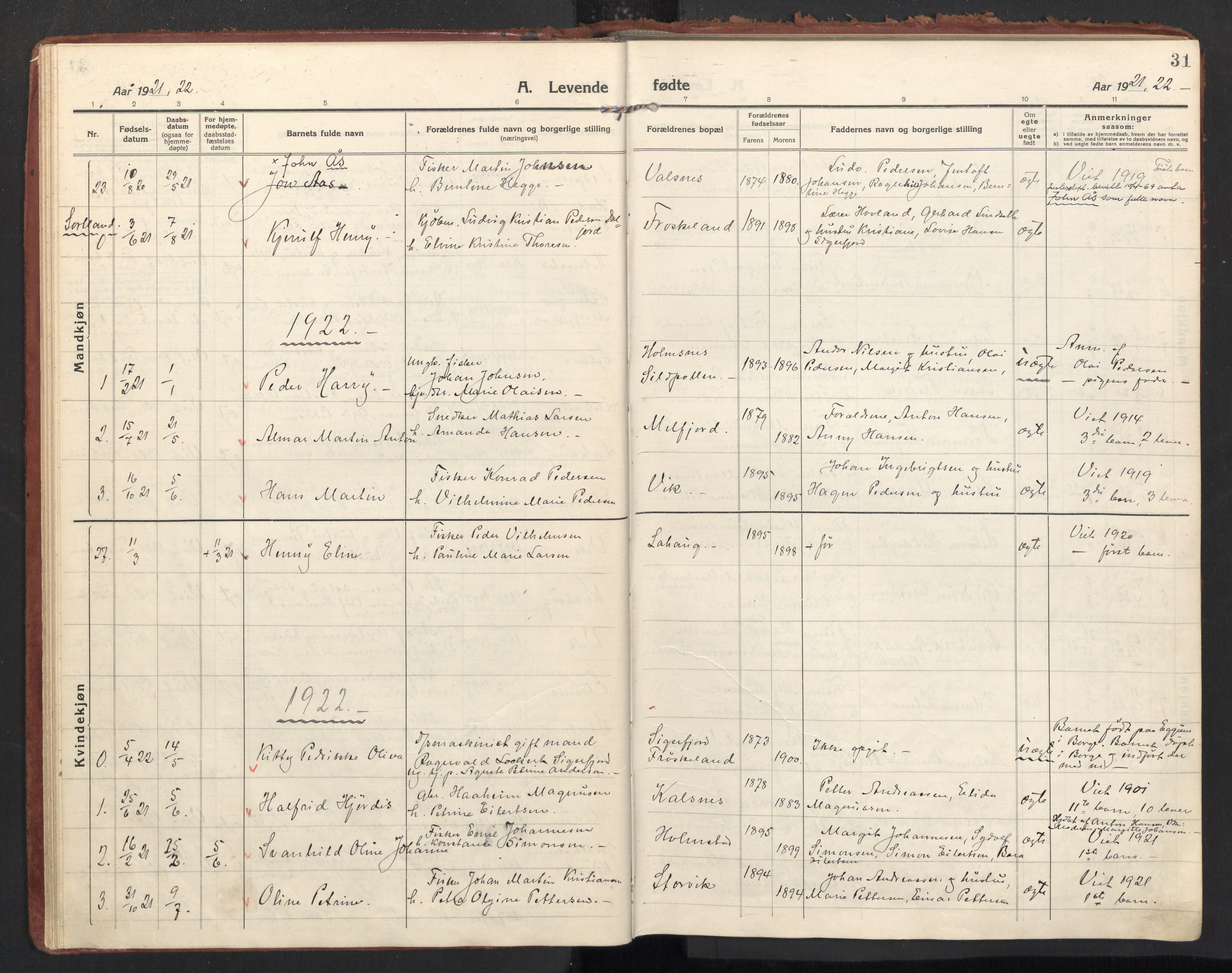 Ministerialprotokoller, klokkerbøker og fødselsregistre - Nordland, AV/SAT-A-1459/890/L1288: Parish register (official) no. 890A03, 1915-1925, p. 31
