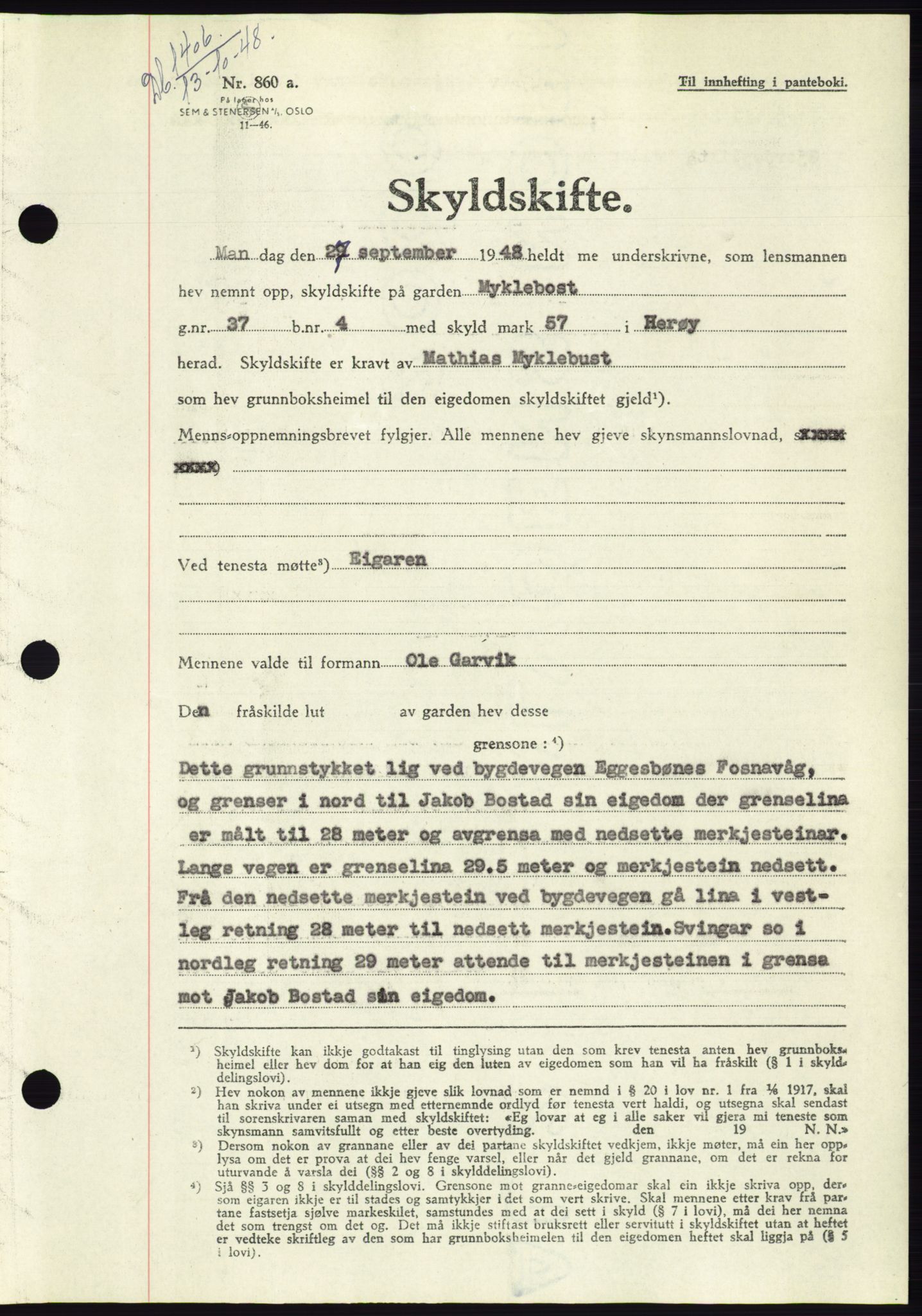 Søre Sunnmøre sorenskriveri, AV/SAT-A-4122/1/2/2C/L0083: Mortgage book no. 9A, 1948-1949, Diary no: : 1406/1948