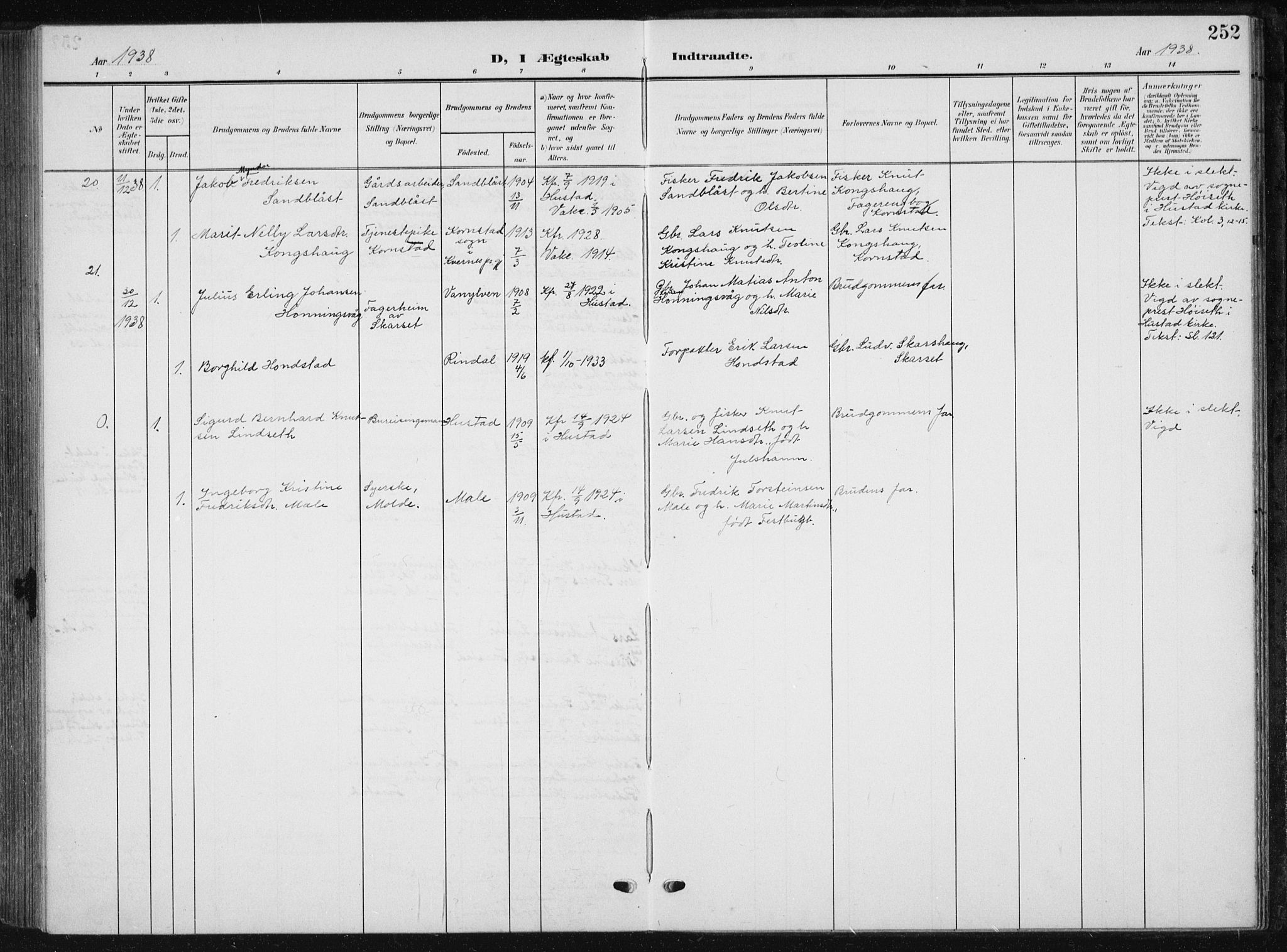 Ministerialprotokoller, klokkerbøker og fødselsregistre - Møre og Romsdal, AV/SAT-A-1454/567/L0784: Parish register (copy) no. 567C04, 1903-1938, p. 252