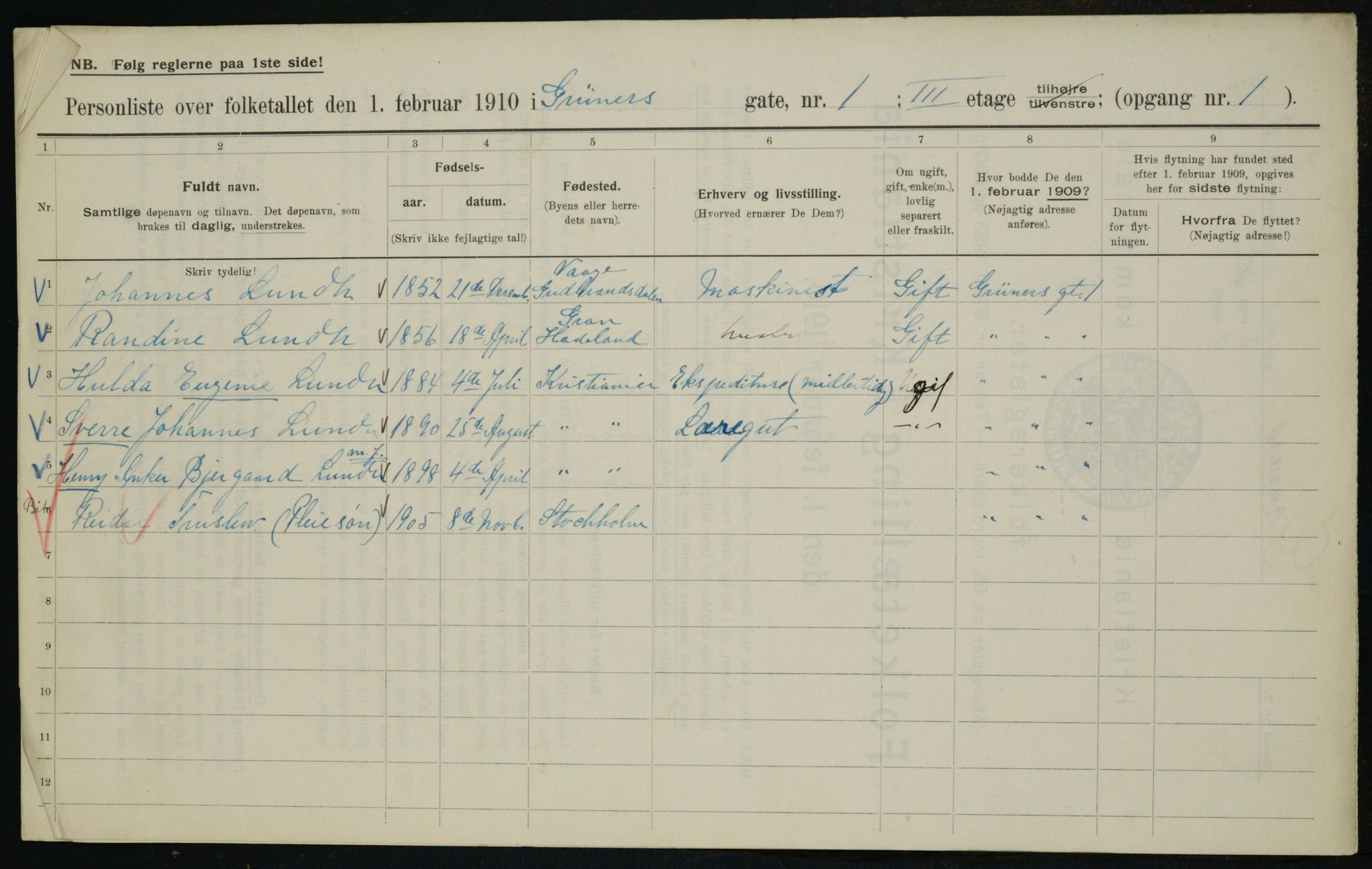 OBA, Municipal Census 1910 for Kristiania, 1910, p. 29364