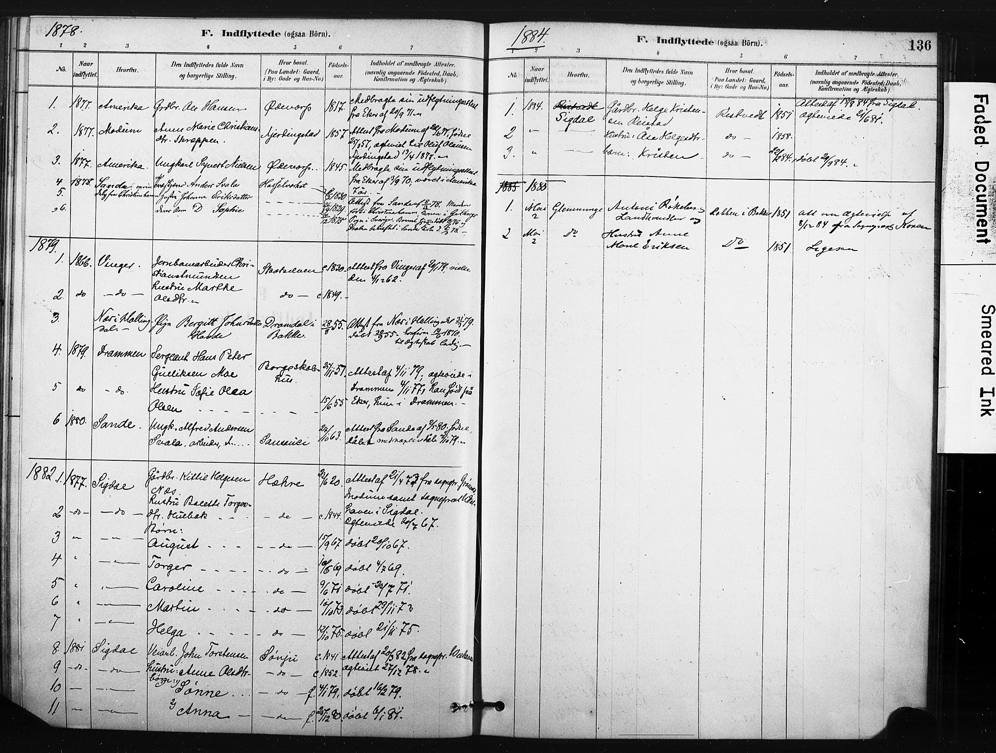 Eiker kirkebøker, SAKO/A-4/F/Fc/L0001: Parish register (official) no. III 1, 1878-1889, p. 136