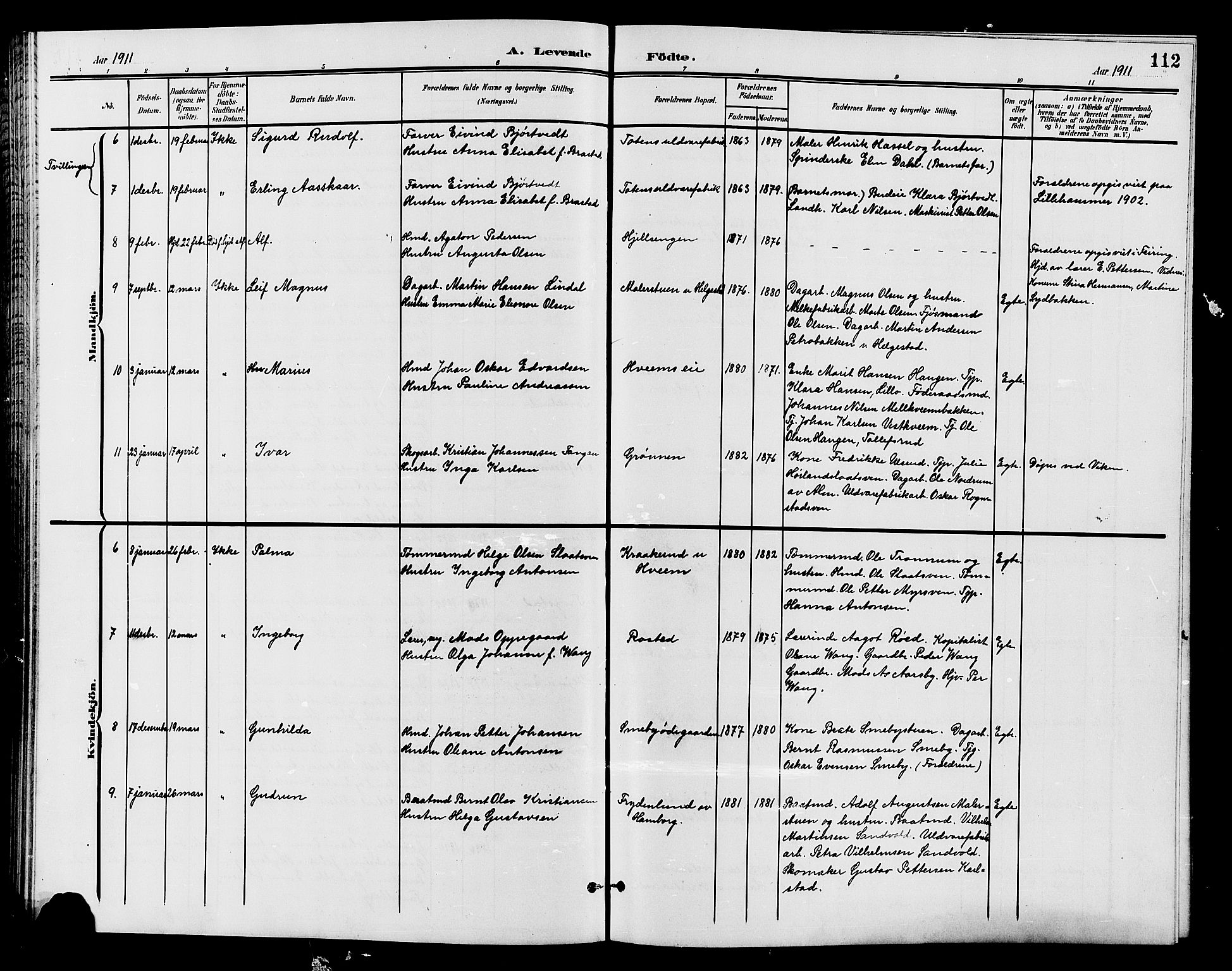 Østre Toten prestekontor, AV/SAH-PREST-104/H/Ha/Hab/L0007: Parish register (copy) no. 7, 1901-1912, p. 112