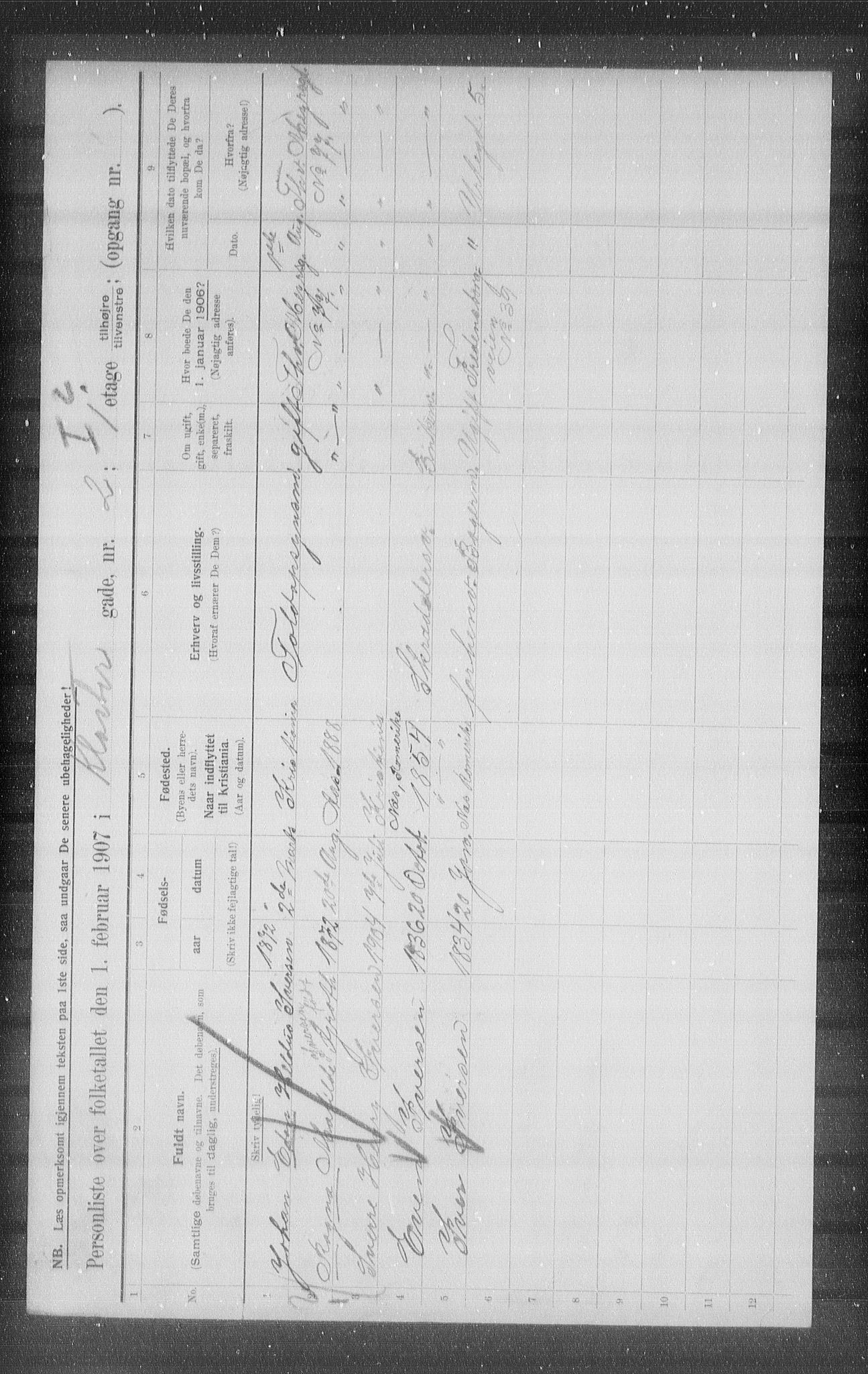 OBA, Municipal Census 1907 for Kristiania, 1907, p. 26512