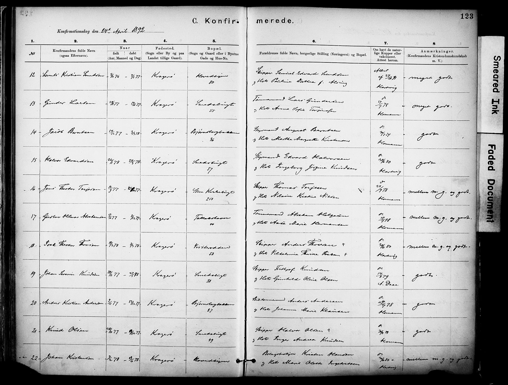 Kragerø kirkebøker, SAKO/A-278/F/Fa/L0012: Parish register (official) no. 12, 1880-1904, p. 123