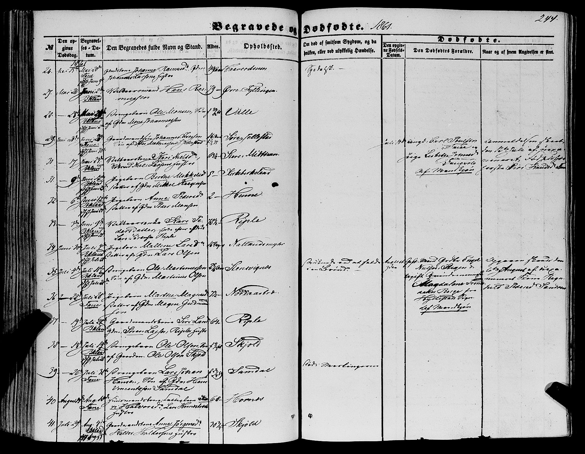 Fana Sokneprestembete, AV/SAB-A-75101/H/Haa/Haaa/L0011: Parish register (official) no. A 11, 1851-1862, p. 244