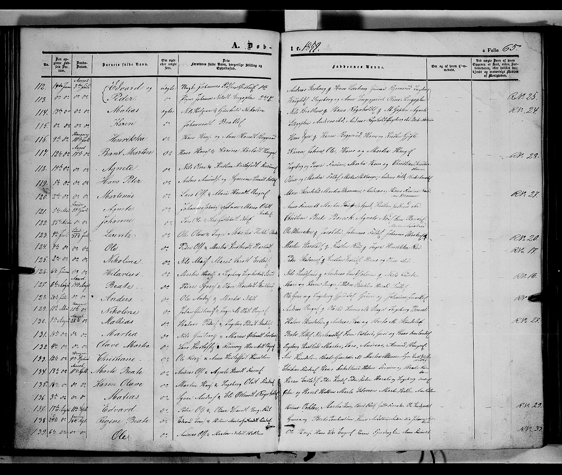 Land prestekontor, SAH/PREST-120/H/Ha/Haa/L0010: Parish register (official) no. 10, 1847-1859, p. 65