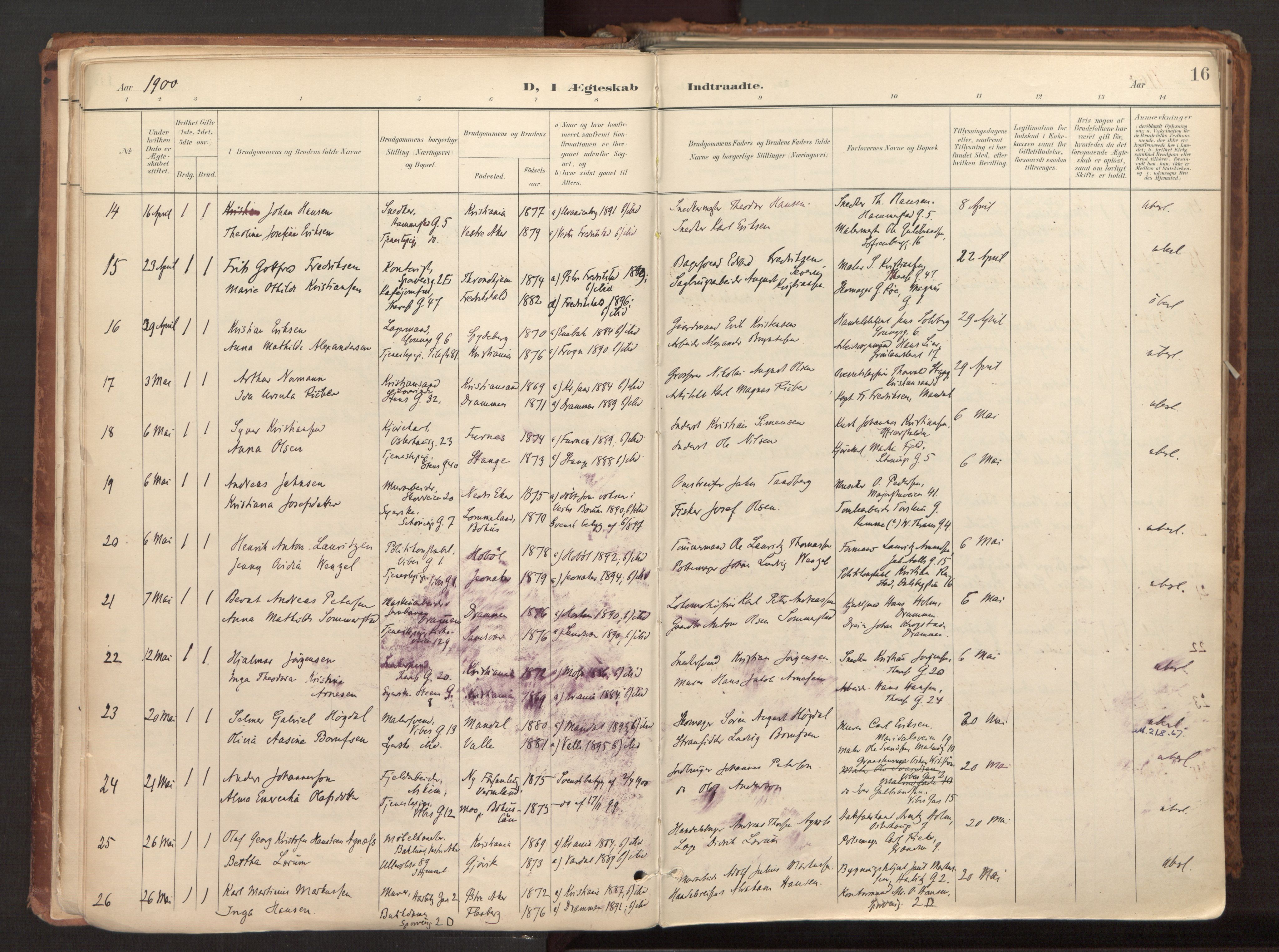 Fagerborg prestekontor Kirkebøker, AV/SAO-A-10844/F/Fa/L0003: Parish register (official) no. 3, 1898-1916, p. 16