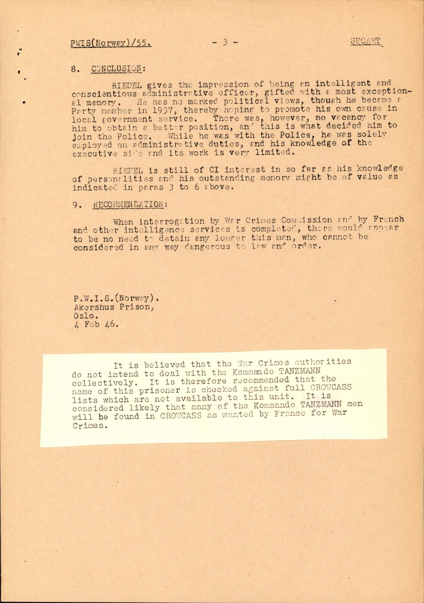 Forsvaret, Forsvarets overkommando II, AV/RA-RAFA-3915/D/Db/L0027: CI Questionaires. Tyske okkupasjonsstyrker i Norge. Tyskere., 1945-1946, p. 376