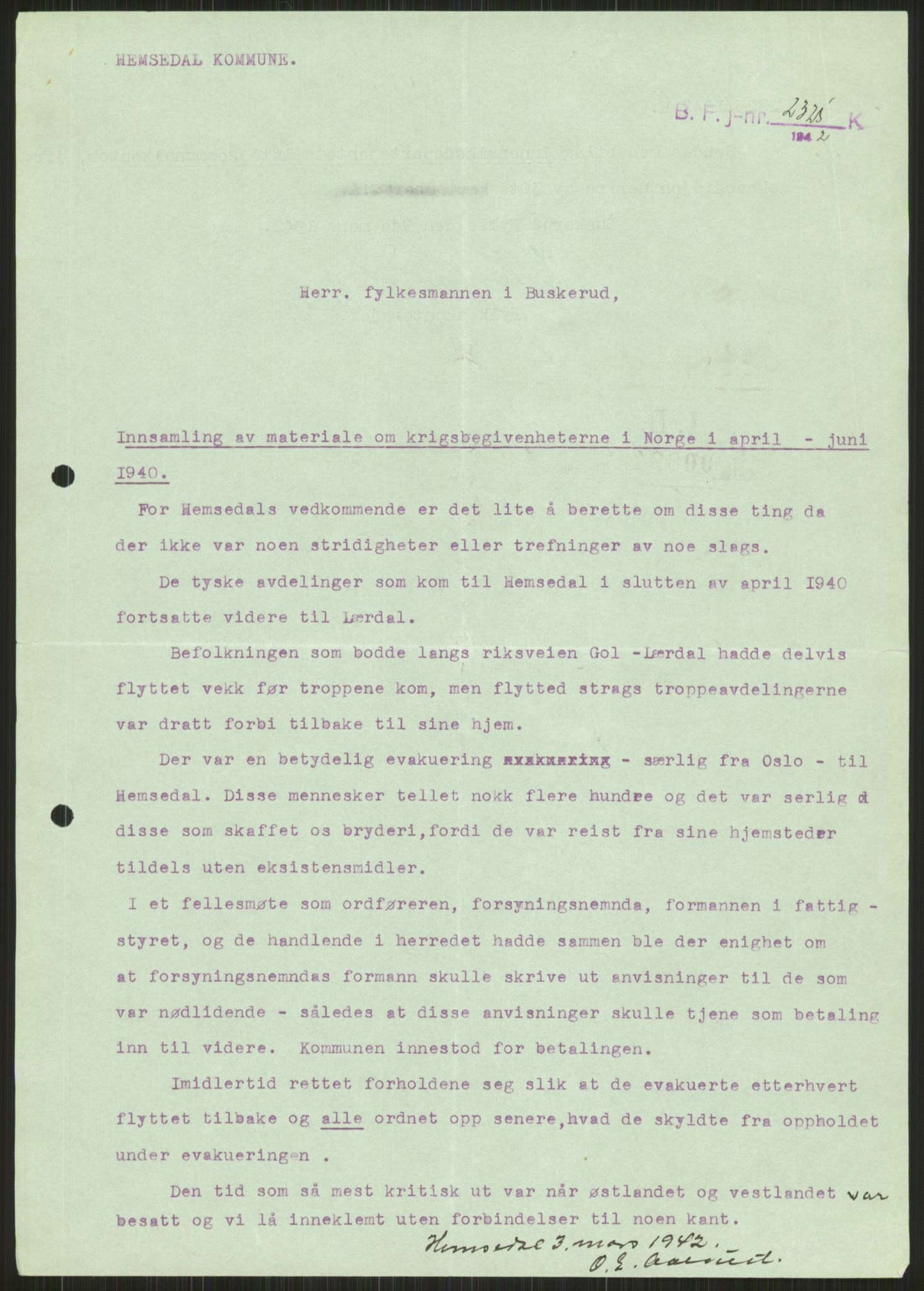 Forsvaret, Forsvarets krigshistoriske avdeling, RA/RAFA-2017/Y/Ya/L0014: II-C-11-31 - Fylkesmenn.  Rapporter om krigsbegivenhetene 1940., 1940, p. 335