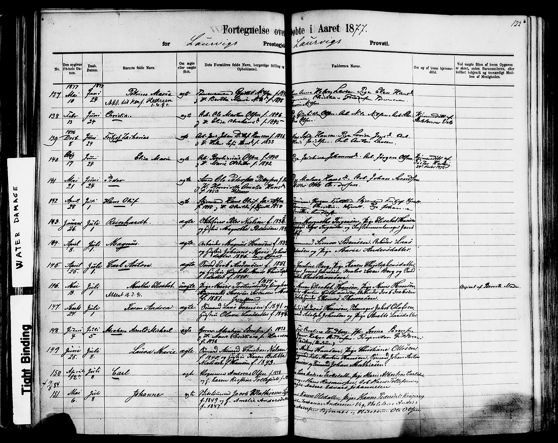 Larvik kirkebøker, AV/SAKO-A-352/F/Fa/L0006: Parish register (official) no. I 6, 1871-1883, p. 122