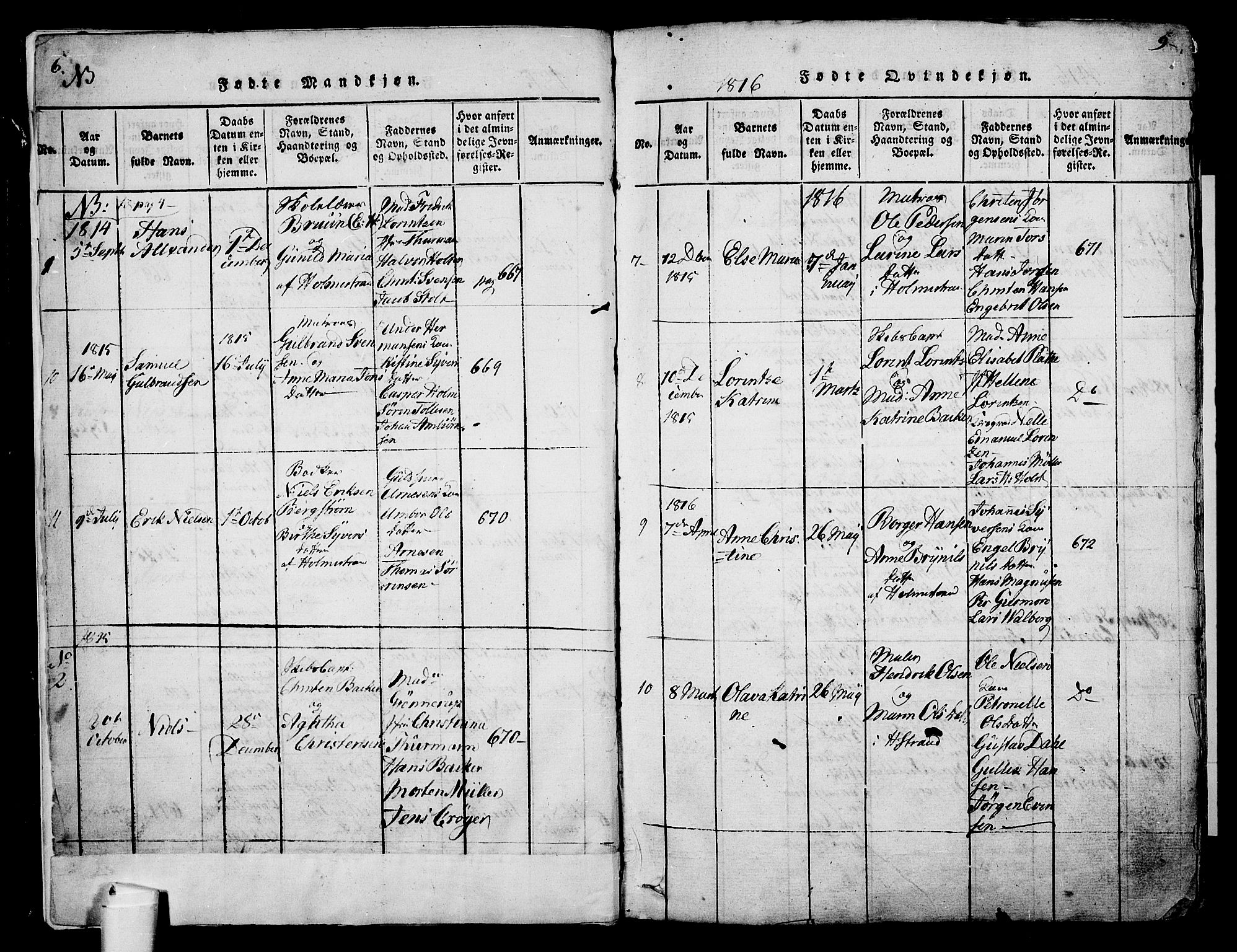 Holmestrand kirkebøker, AV/SAKO-A-346/G/Ga/L0001: Parish register (copy) no. 1, 1814-1848, p. 6-7