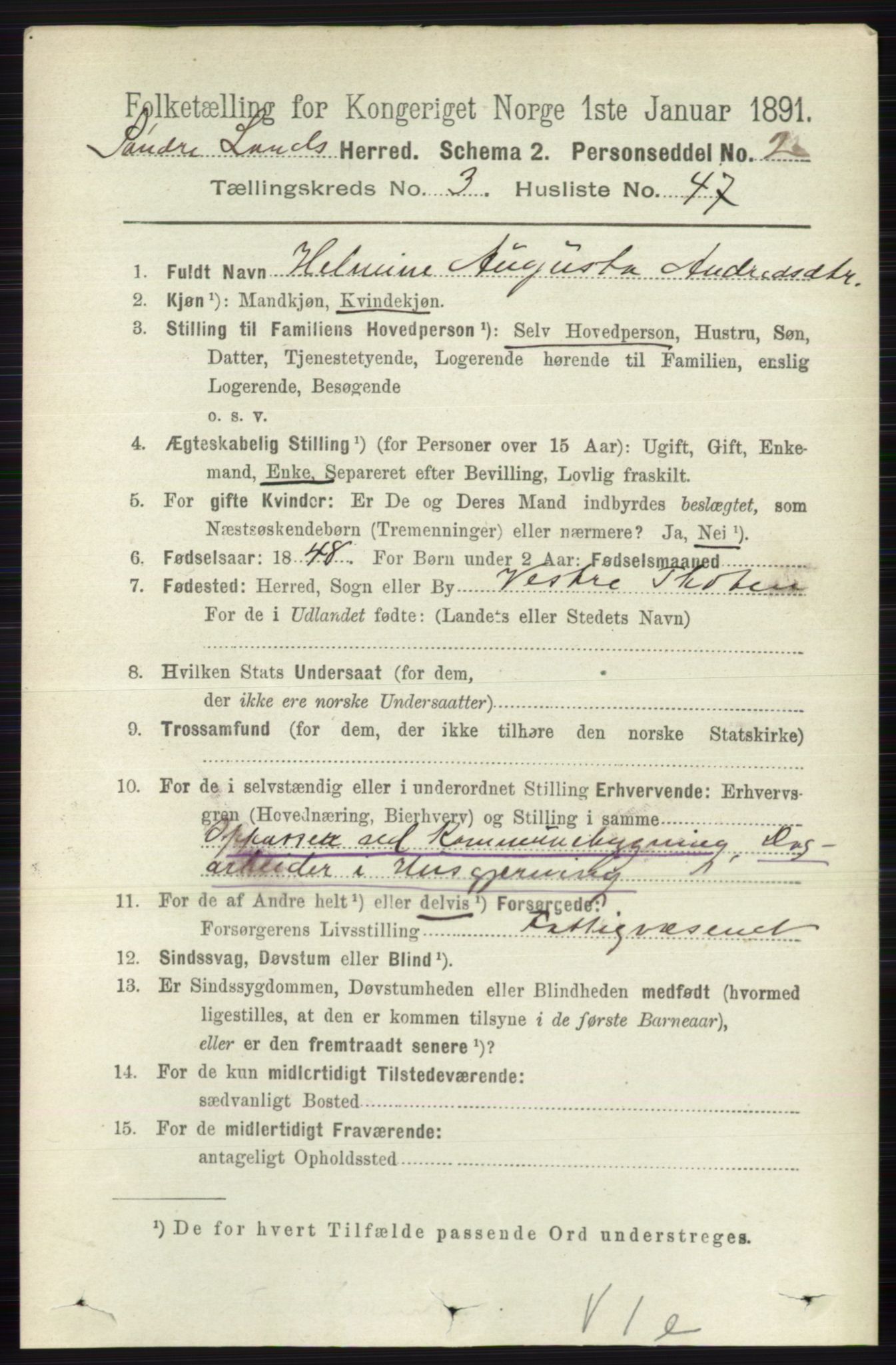 RA, 1891 census for 0536 Søndre Land, 1891, p. 2790