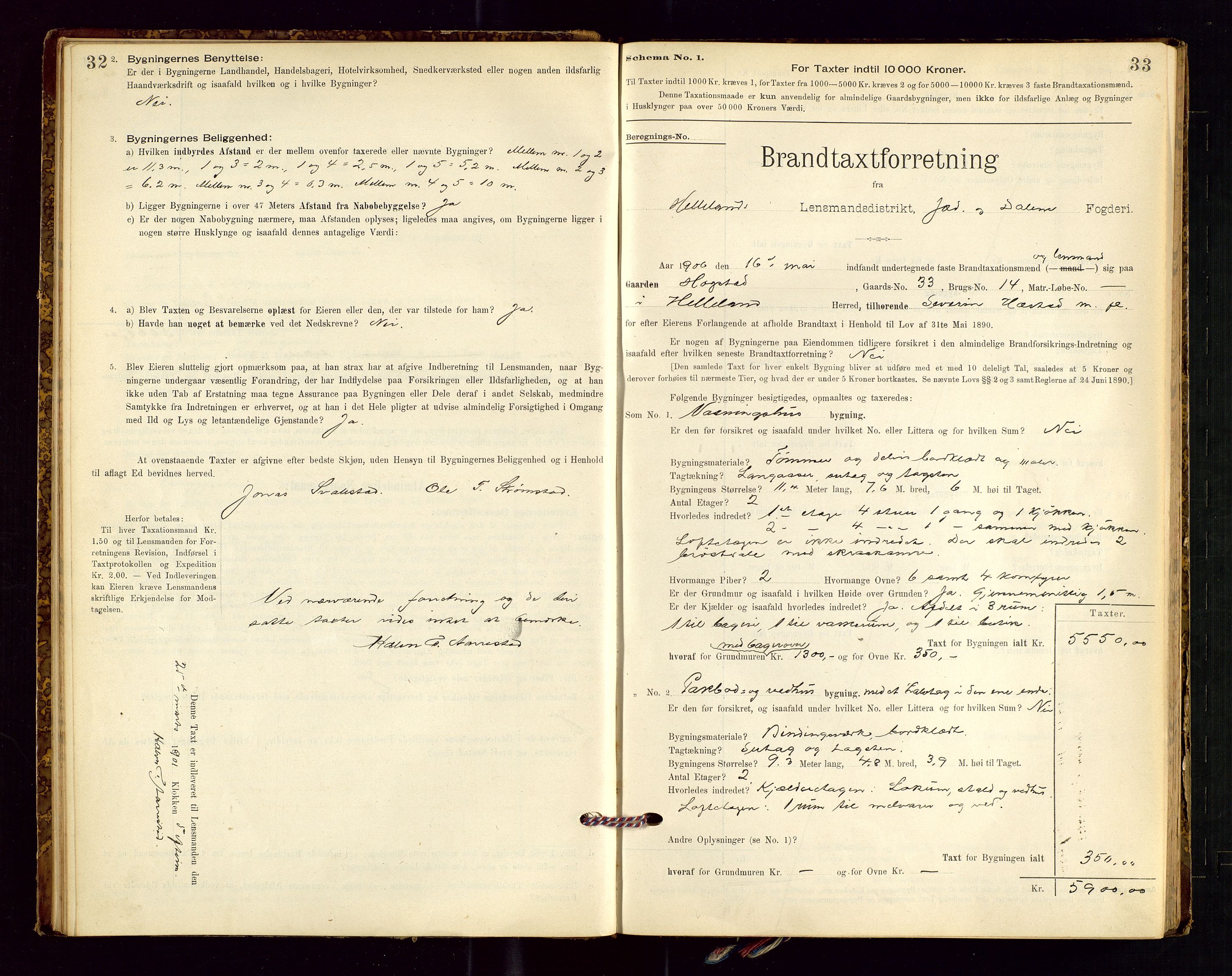 Helleland lensmannskontor, AV/SAST-A-100209/Gob/L0001: "Brandtaxationsprotokol", 1896-1919, p. 32-33