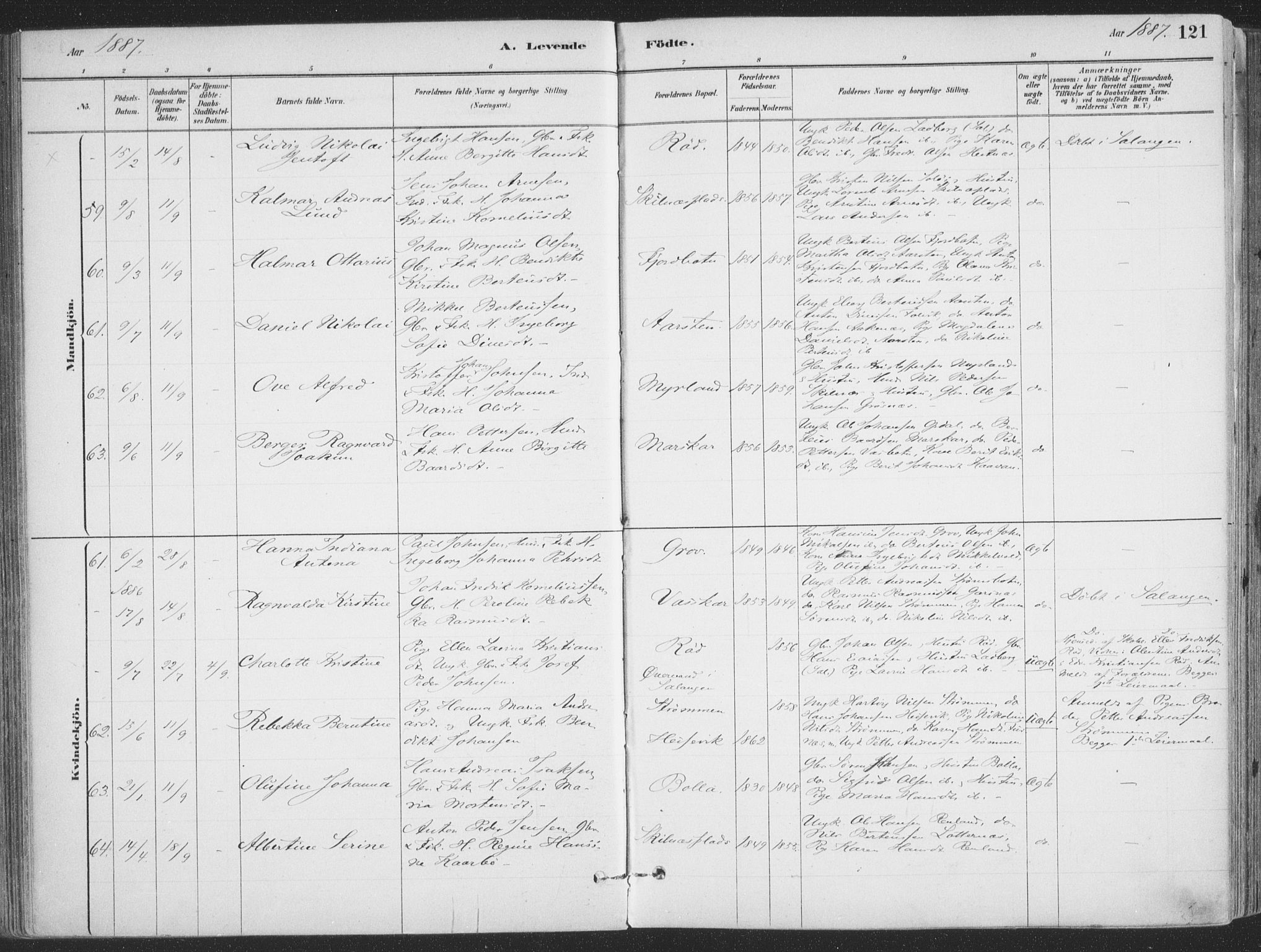 Ibestad sokneprestembete, SATØ/S-0077/H/Ha/Haa/L0011kirke: Parish register (official) no. 11, 1880-1889, p. 121