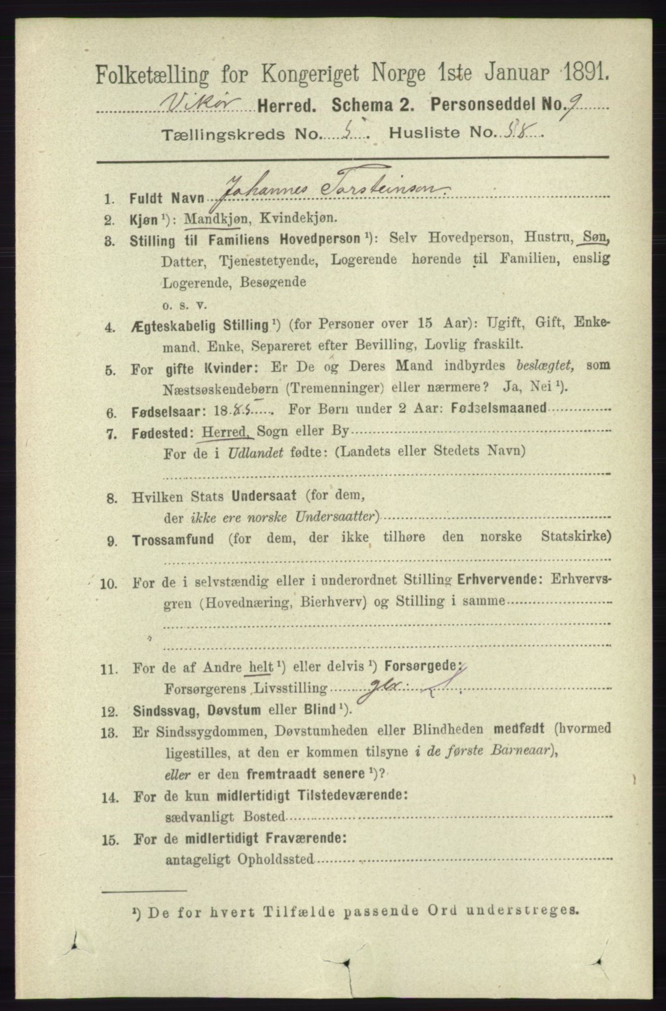 RA, 1891 census for 1238 Vikør, 1891, p. 1734