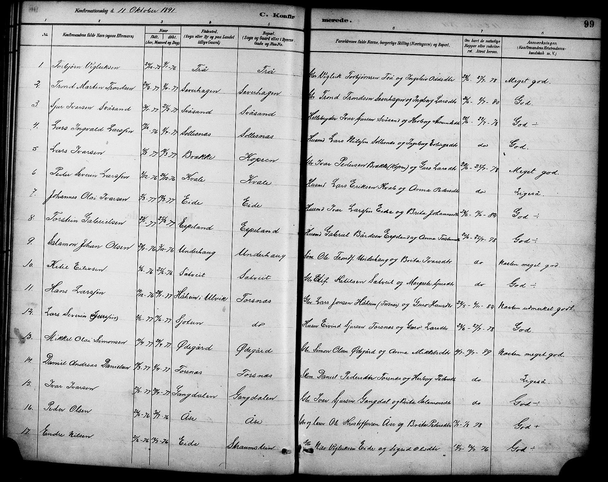 Ullensvang sokneprestembete, AV/SAB-A-78701/H/Hab: Parish register (copy) no. D 1, 1891-1908, p. 99