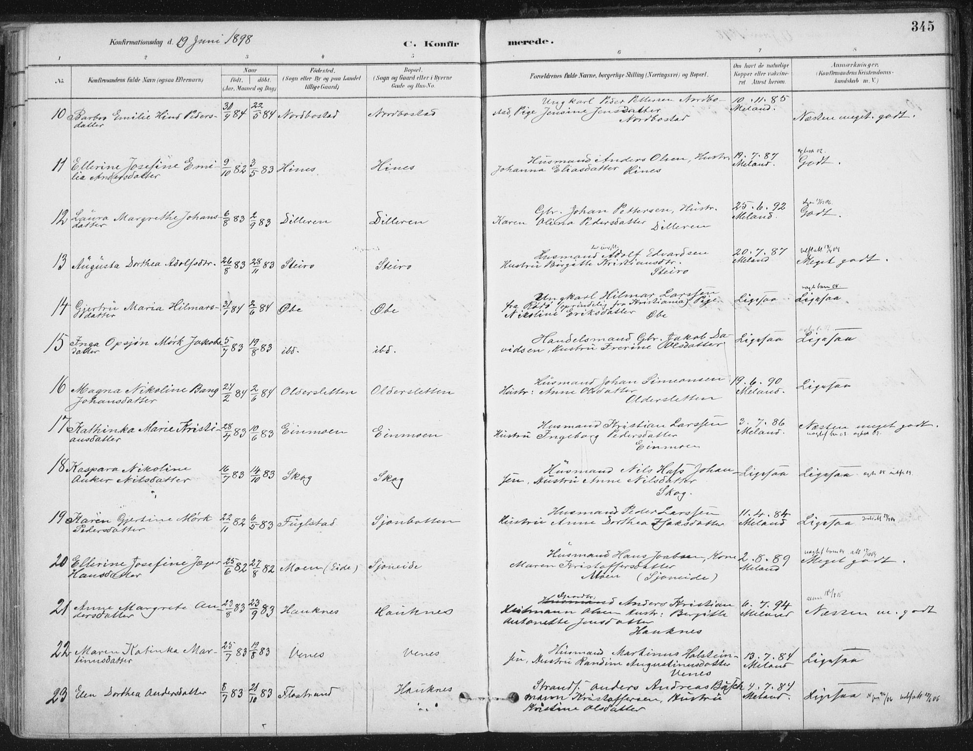 Ministerialprotokoller, klokkerbøker og fødselsregistre - Nordland, AV/SAT-A-1459/838/L0552: Parish register (official) no. 838A10, 1880-1910, p. 345