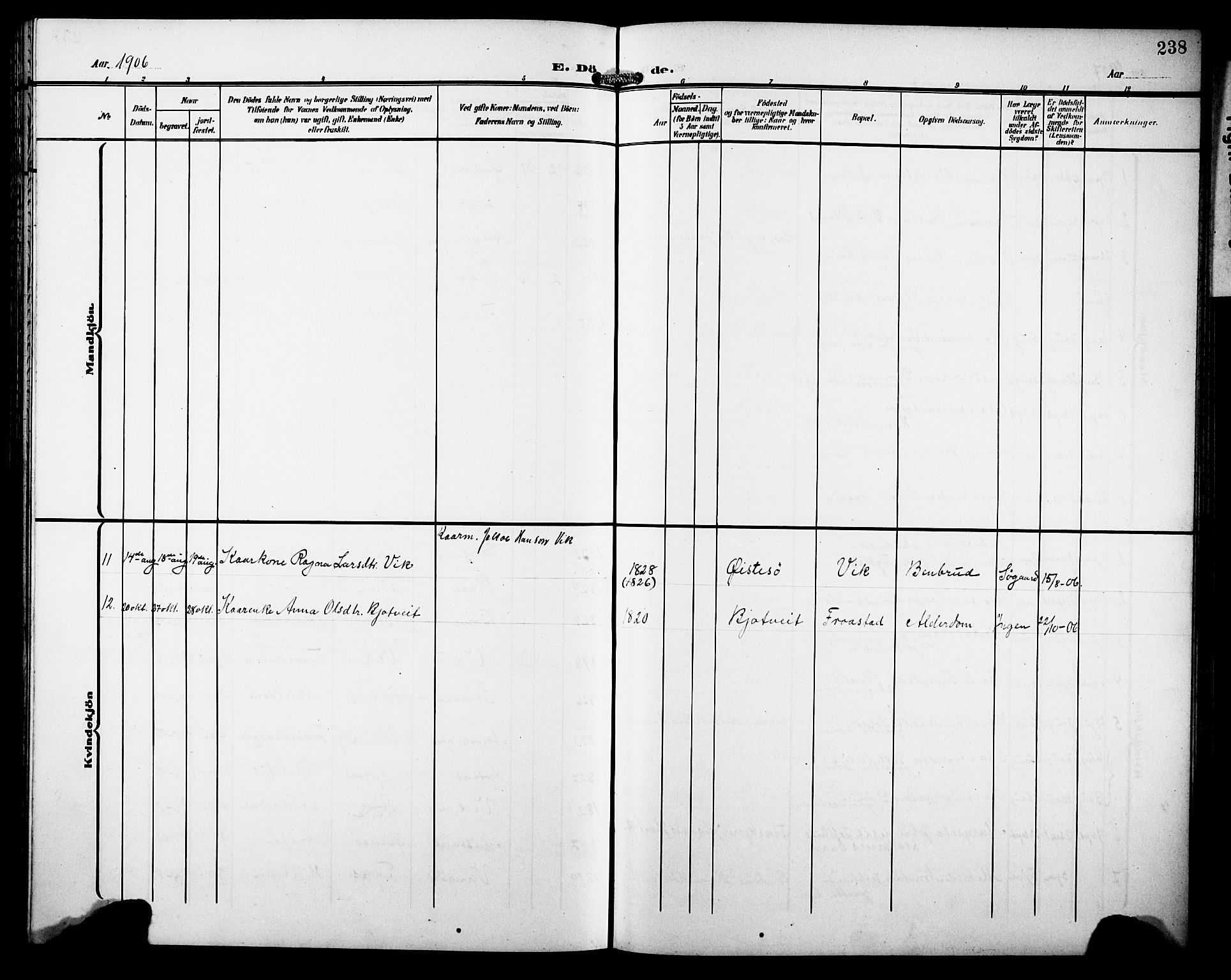 Kvam sokneprestembete, SAB/A-76201/H/Hab: Parish register (copy) no. C 4, 1906-1931, p. 238