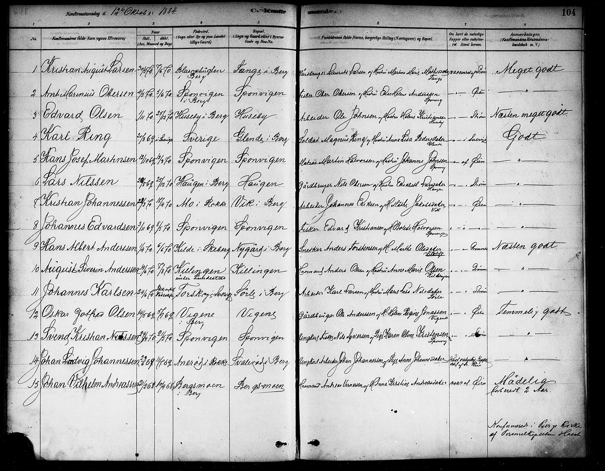 Berg prestekontor Kirkebøker, AV/SAO-A-10902/F/Fa/L0006: Parish register (official) no. I 6, 1878-1887, p. 104