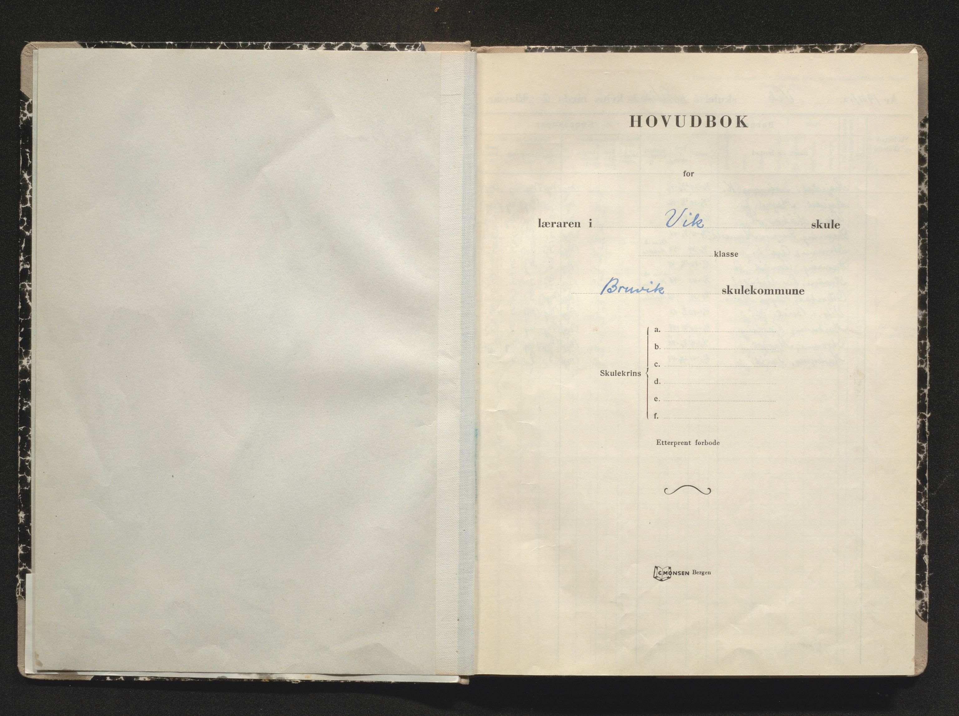 Bruvik kommune. Barneskulane, IKAH/1251a-231/F/Fd/L0004: Skuleprotokoll for Vik skule, 1951-1972