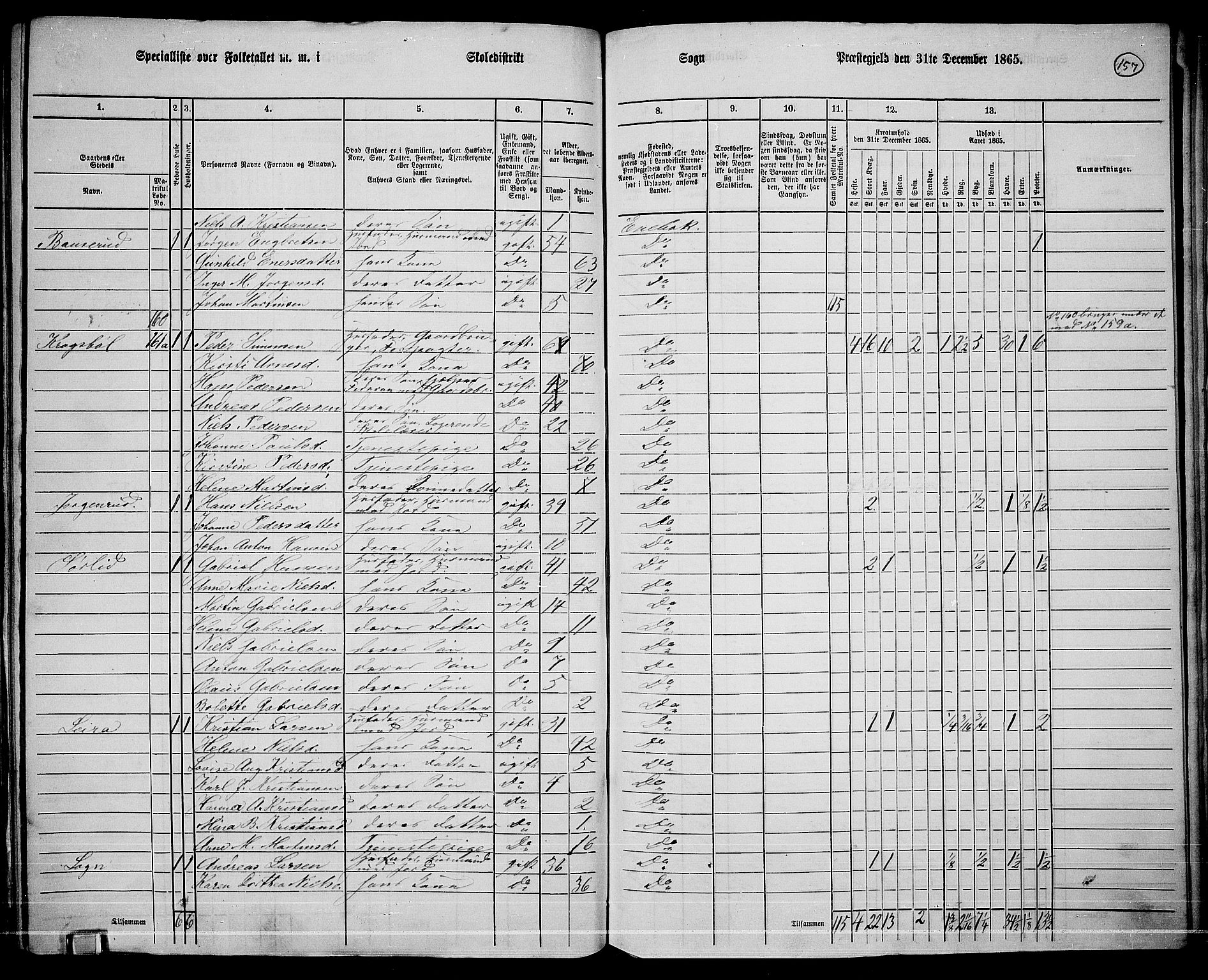 RA, 1865 census for Enebakk, 1865, p. 139