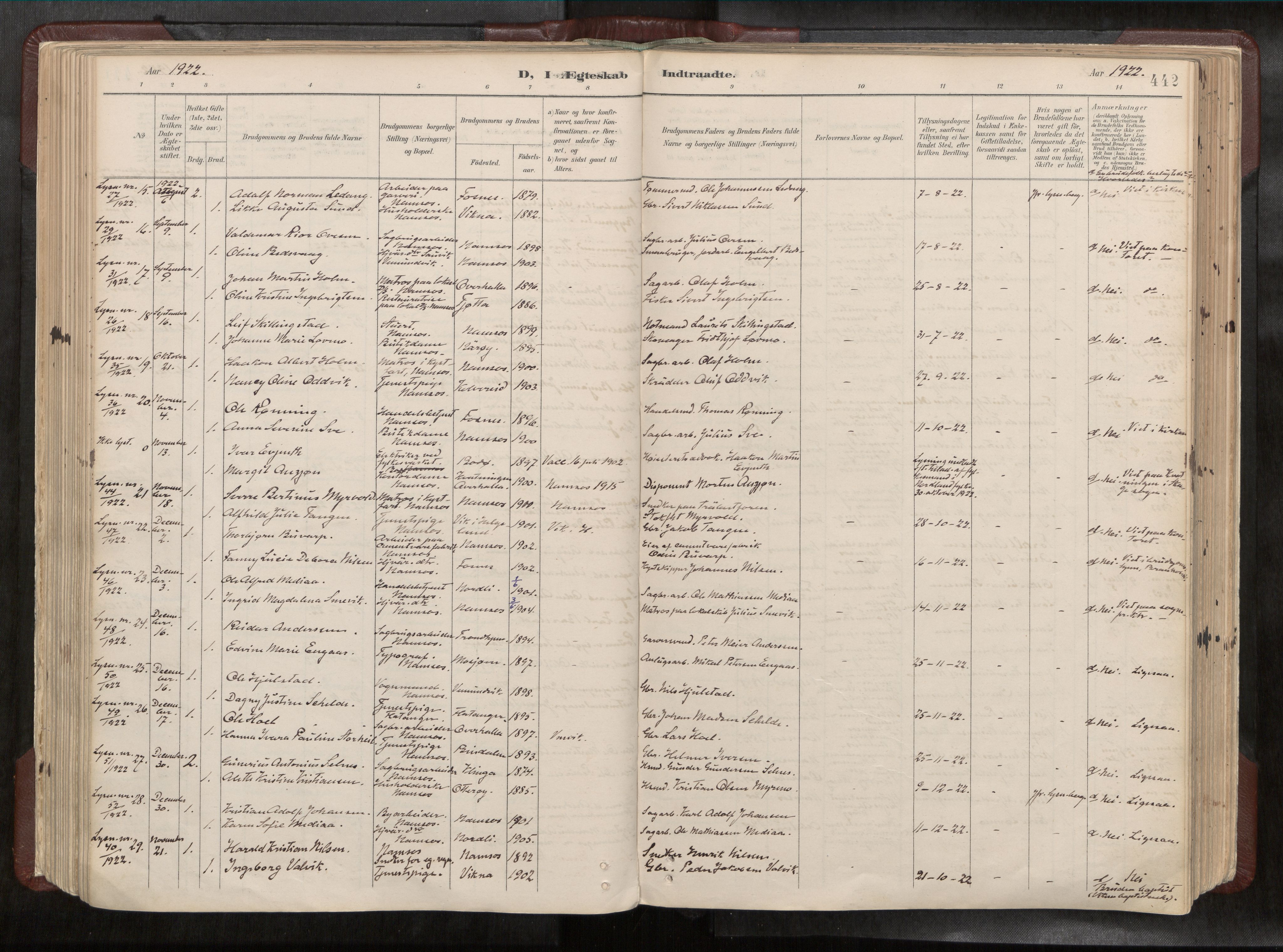 Ministerialprotokoller, klokkerbøker og fødselsregistre - Nord-Trøndelag, AV/SAT-A-1458/768/L0579a: Parish register (official) no. 768A14, 1887-1931, p. 442