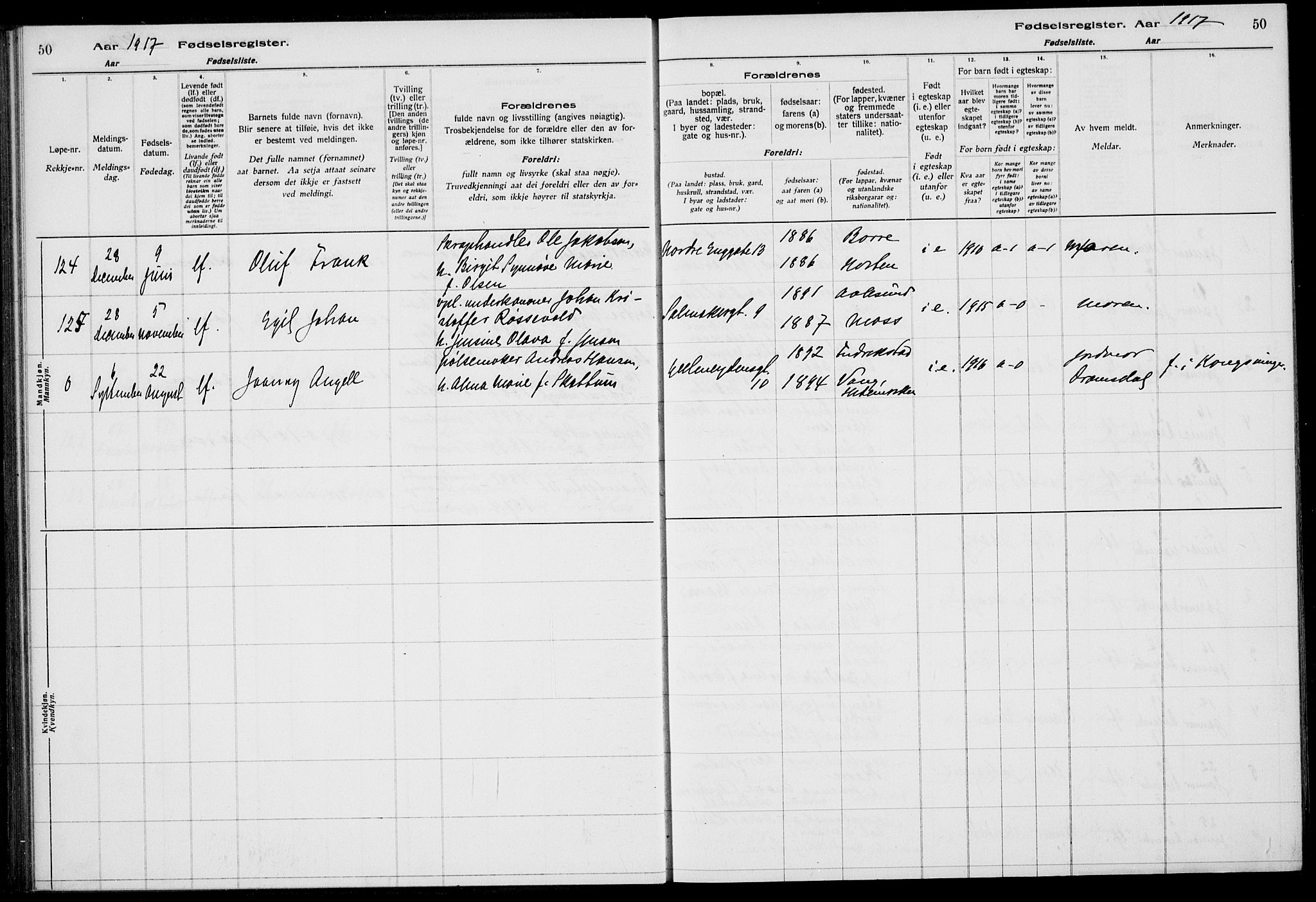 Horten kirkebøker, AV/SAKO-A-348/J/Ja/L0001: Birth register no. 1, 1916-1923, p. 50