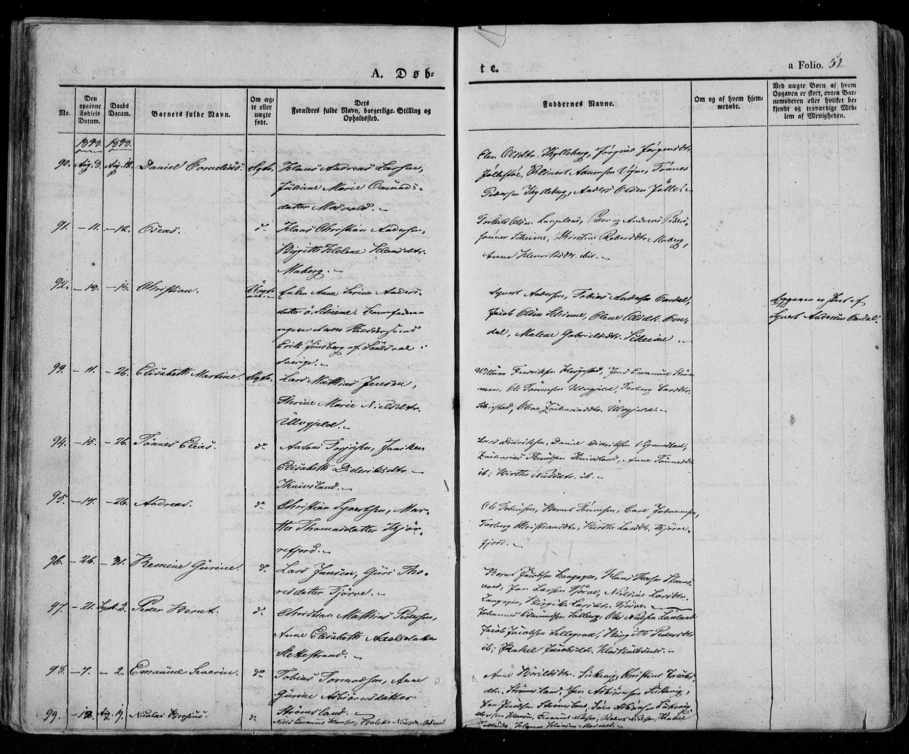 Lista sokneprestkontor, AV/SAK-1111-0027/F/Fa/L0009: Parish register (official) no. A 9, 1835-1846, p. 52