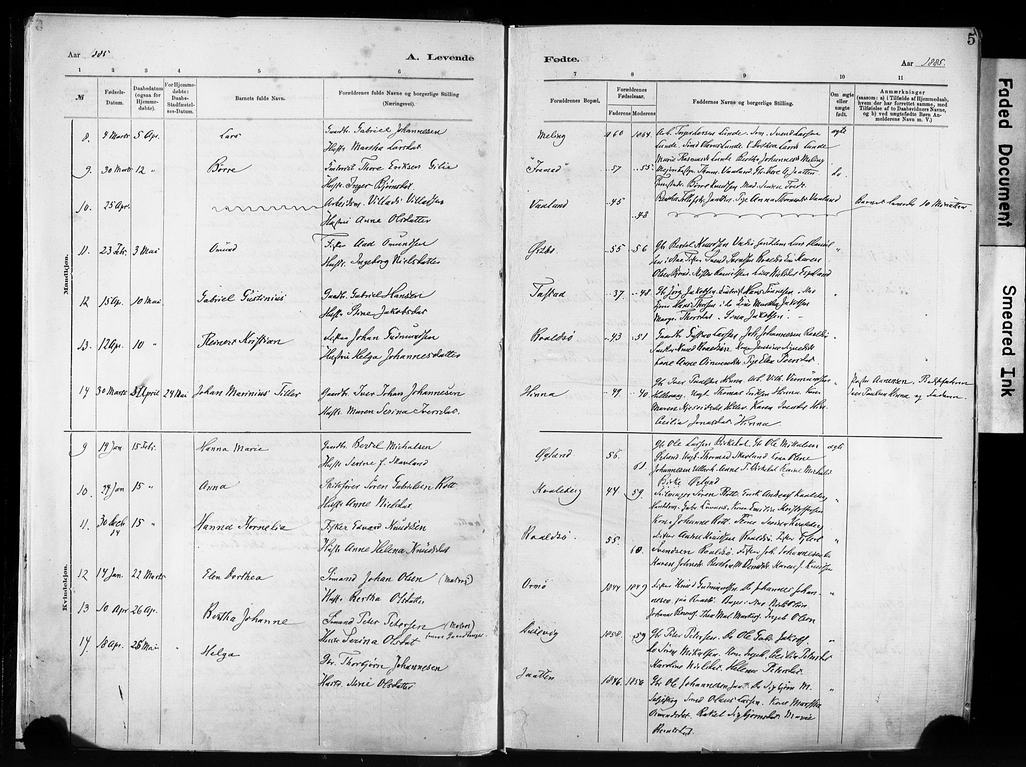 Hetland sokneprestkontor, AV/SAST-A-101826/30/30BA/L0011: Parish register (official) no. A 11, 1884-1911, p. 5