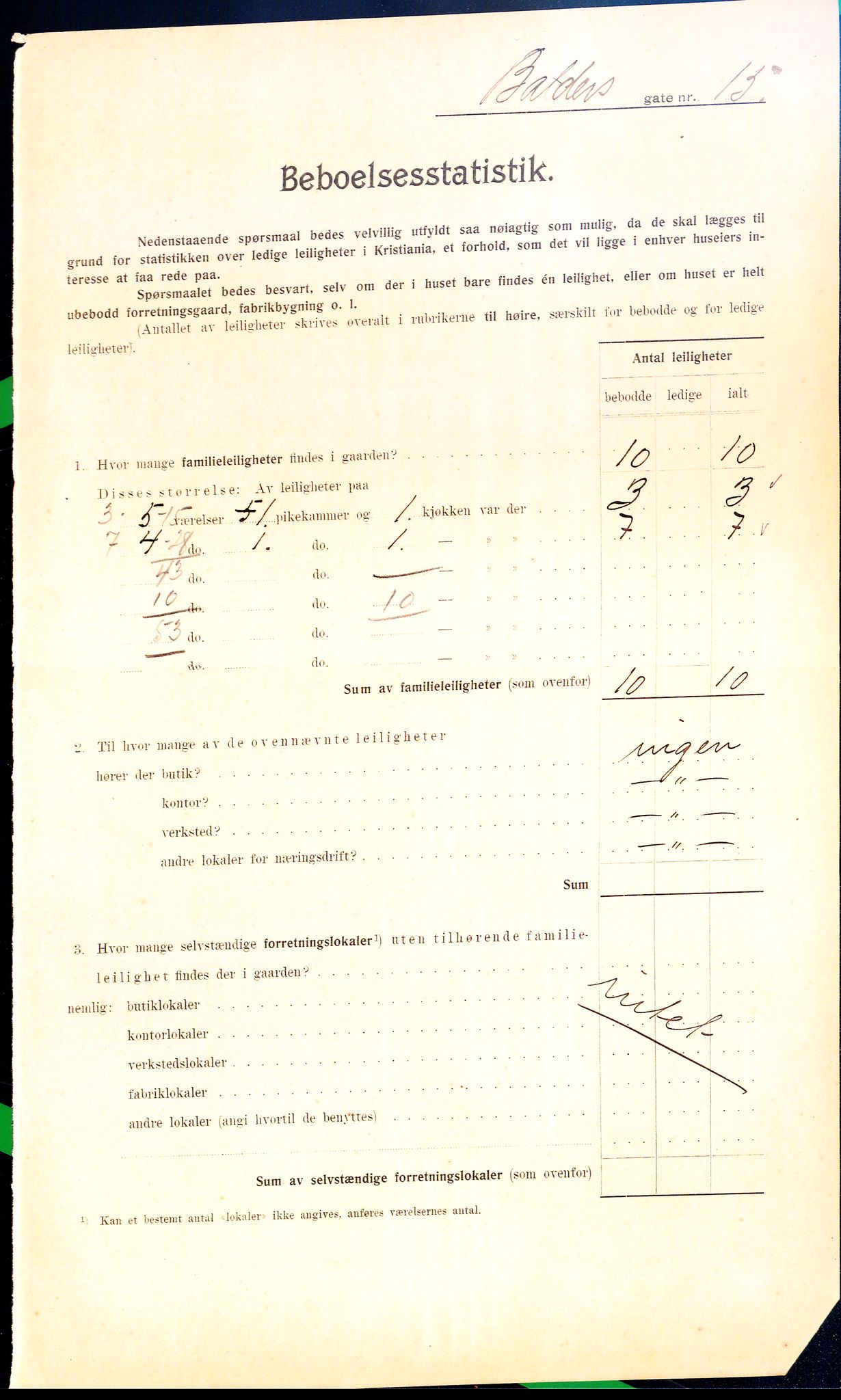 OBA, Municipal Census 1910 for Kristiania, 1910, p. 3191