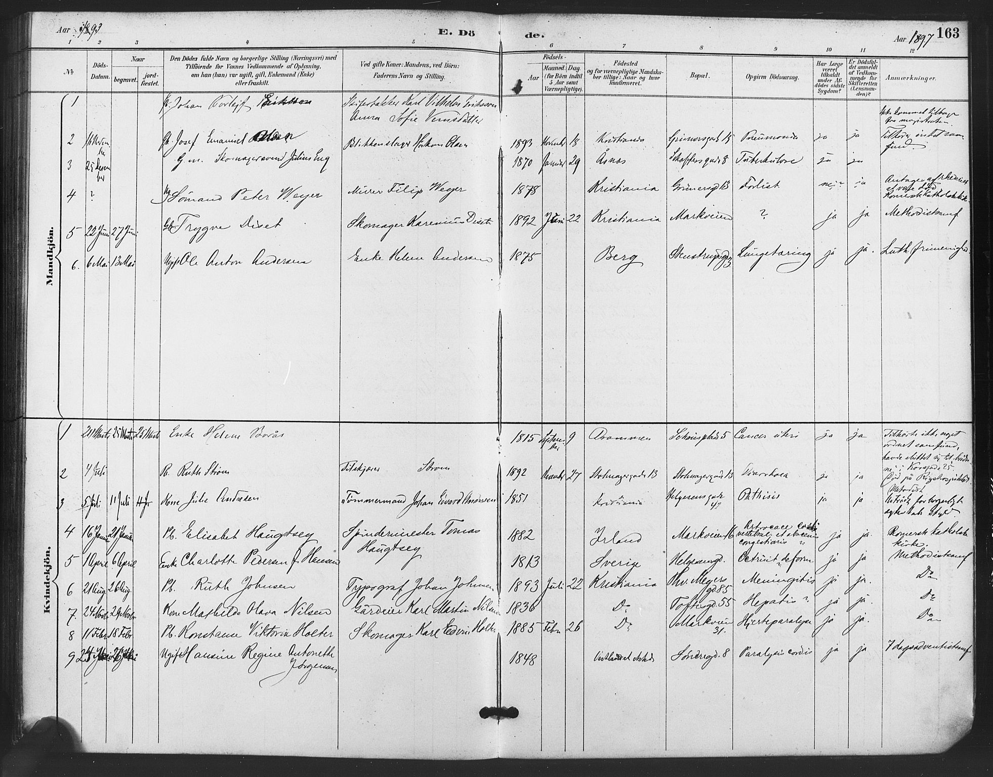 Paulus prestekontor Kirkebøker, AV/SAO-A-10871/F/Fa/L0011: Parish register (official) no. 11, 1889-1897, p. 163