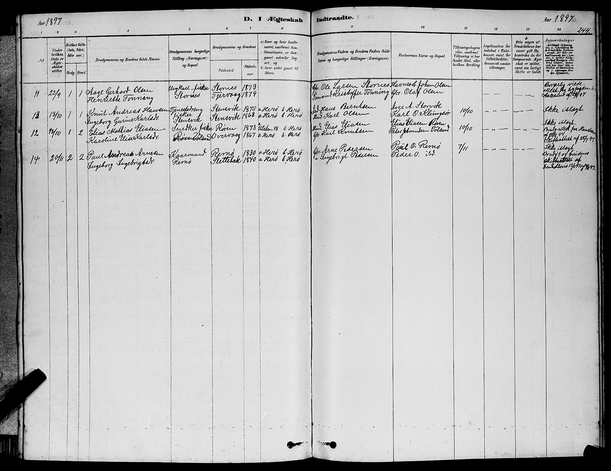 Ministerialprotokoller, klokkerbøker og fødselsregistre - Møre og Romsdal, SAT/A-1454/507/L0081: Parish register (copy) no. 507C04, 1878-1898, p. 244
