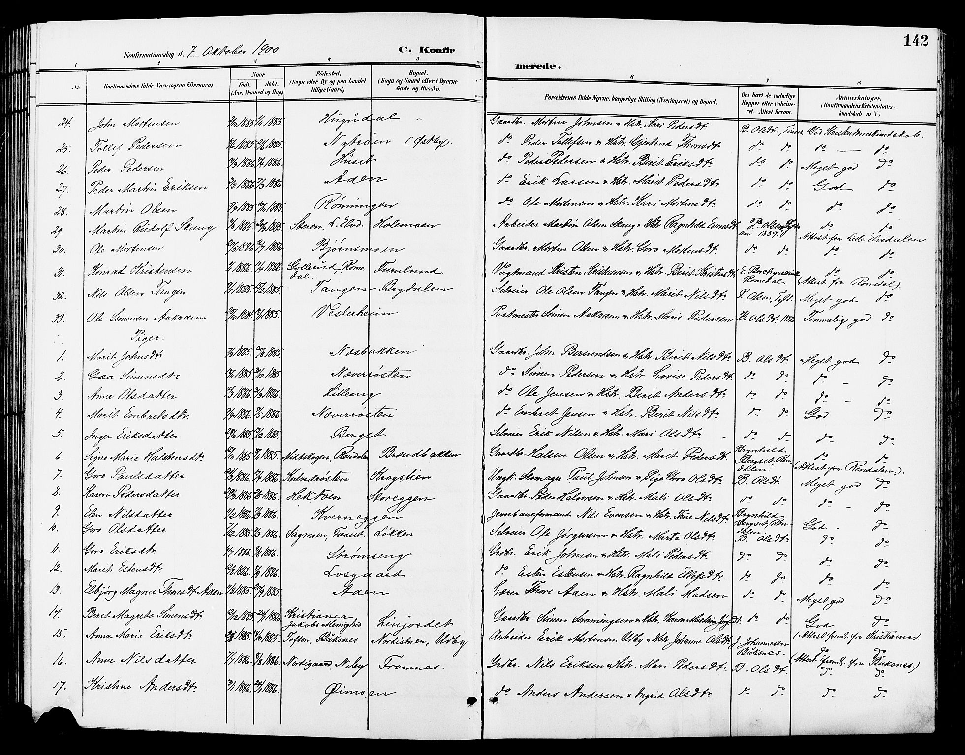 Tynset prestekontor, AV/SAH-PREST-058/H/Ha/Hab/L0009: Parish register (copy) no. 9, 1900-1914, p. 142