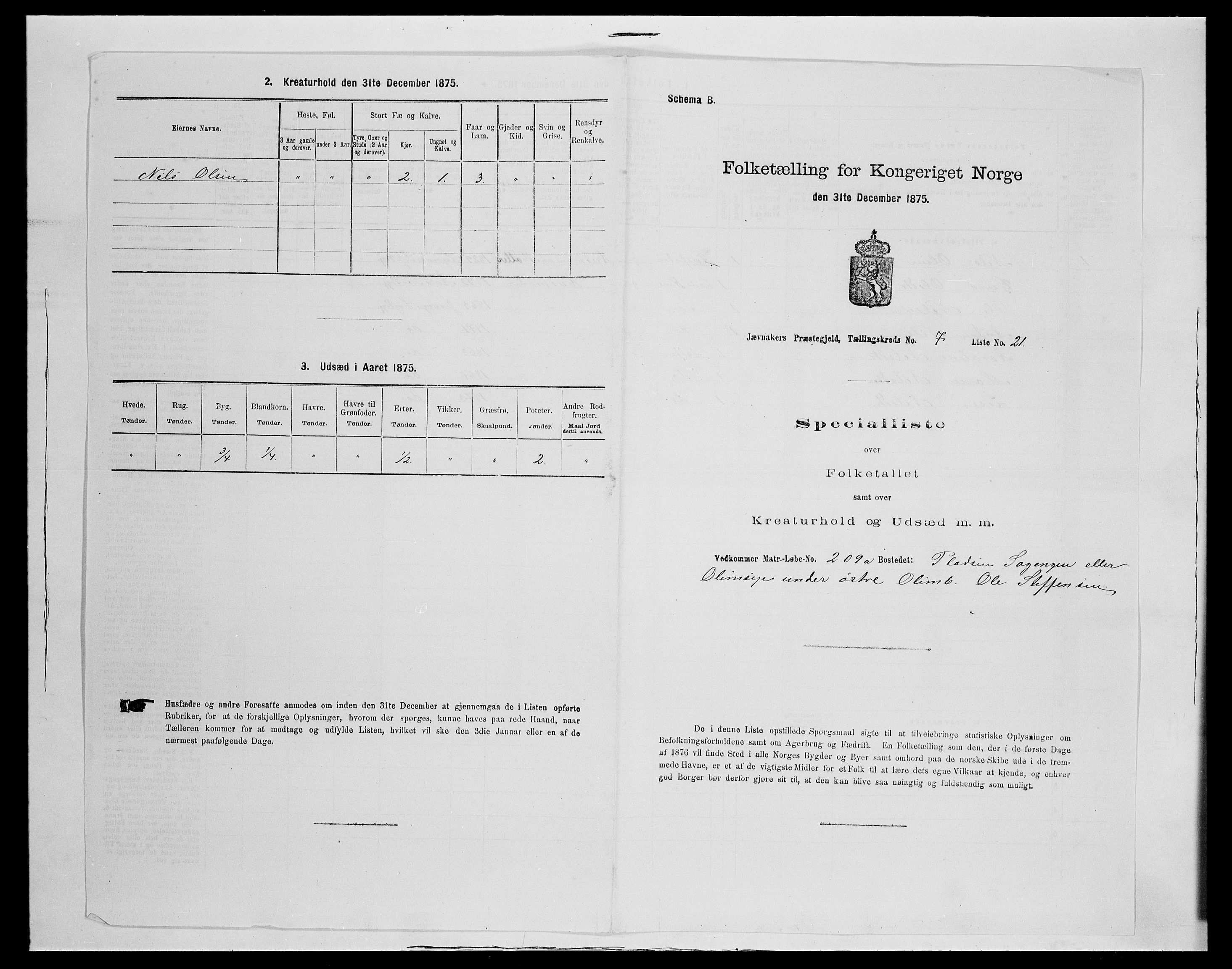 SAH, 1875 census for 0532P Jevnaker, 1875, p. 1197