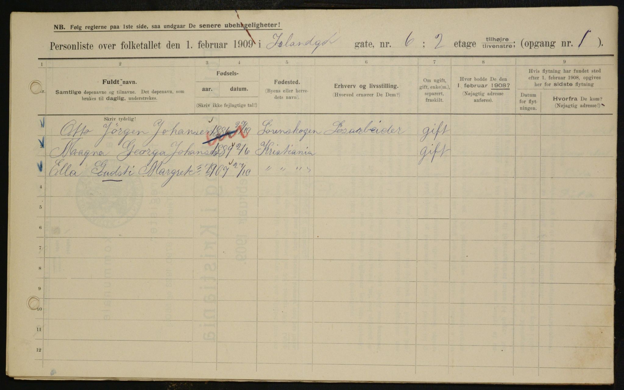 OBA, Municipal Census 1909 for Kristiania, 1909, p. 40674