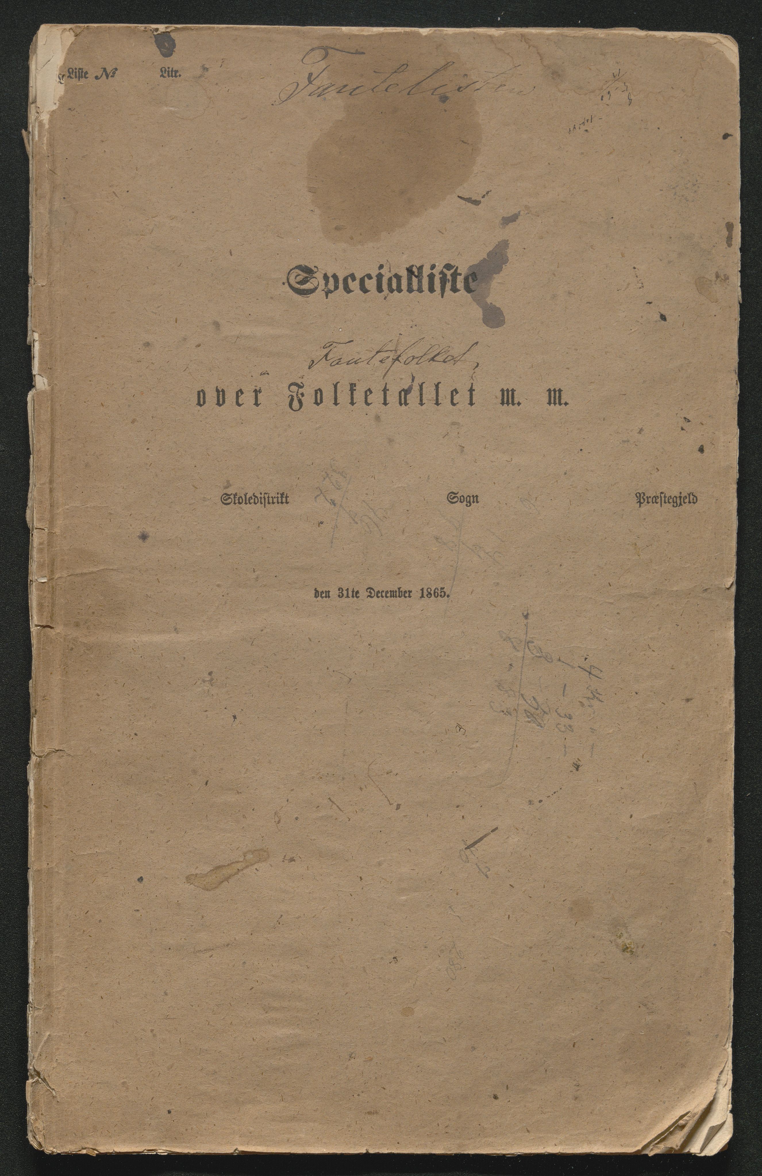 SAKO, Fantetellingen i Drangedal 1865, 1865, p. 1