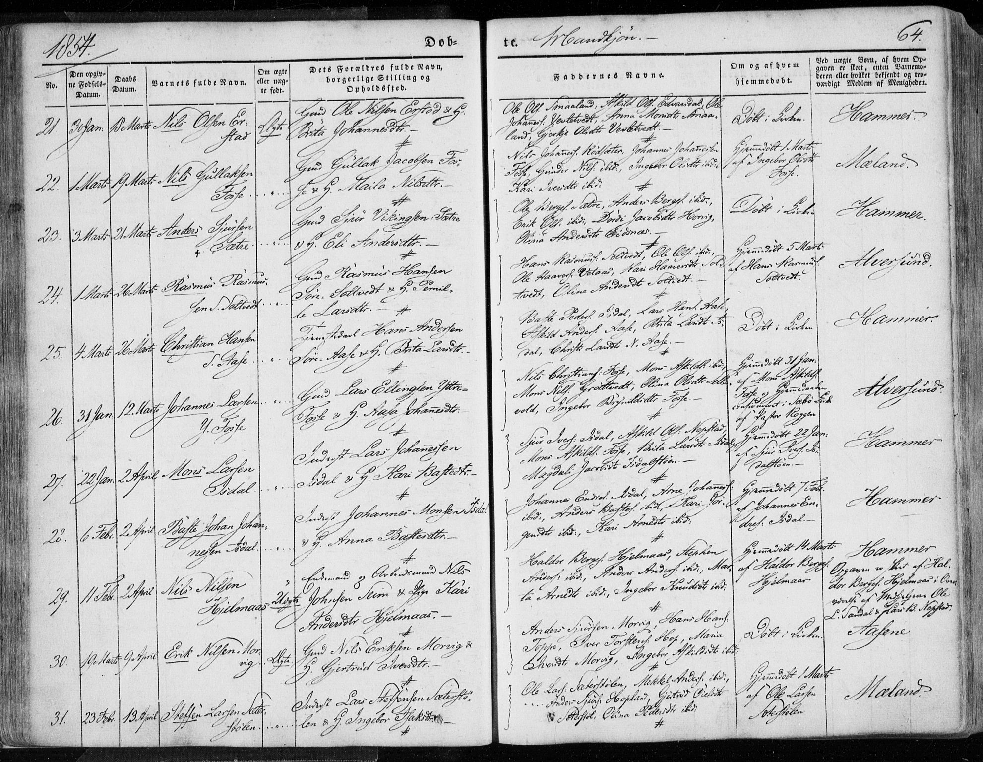 Hamre sokneprestembete, AV/SAB-A-75501/H/Ha/Haa/Haaa/L0013: Parish register (official) no. A 13, 1846-1857, p. 64