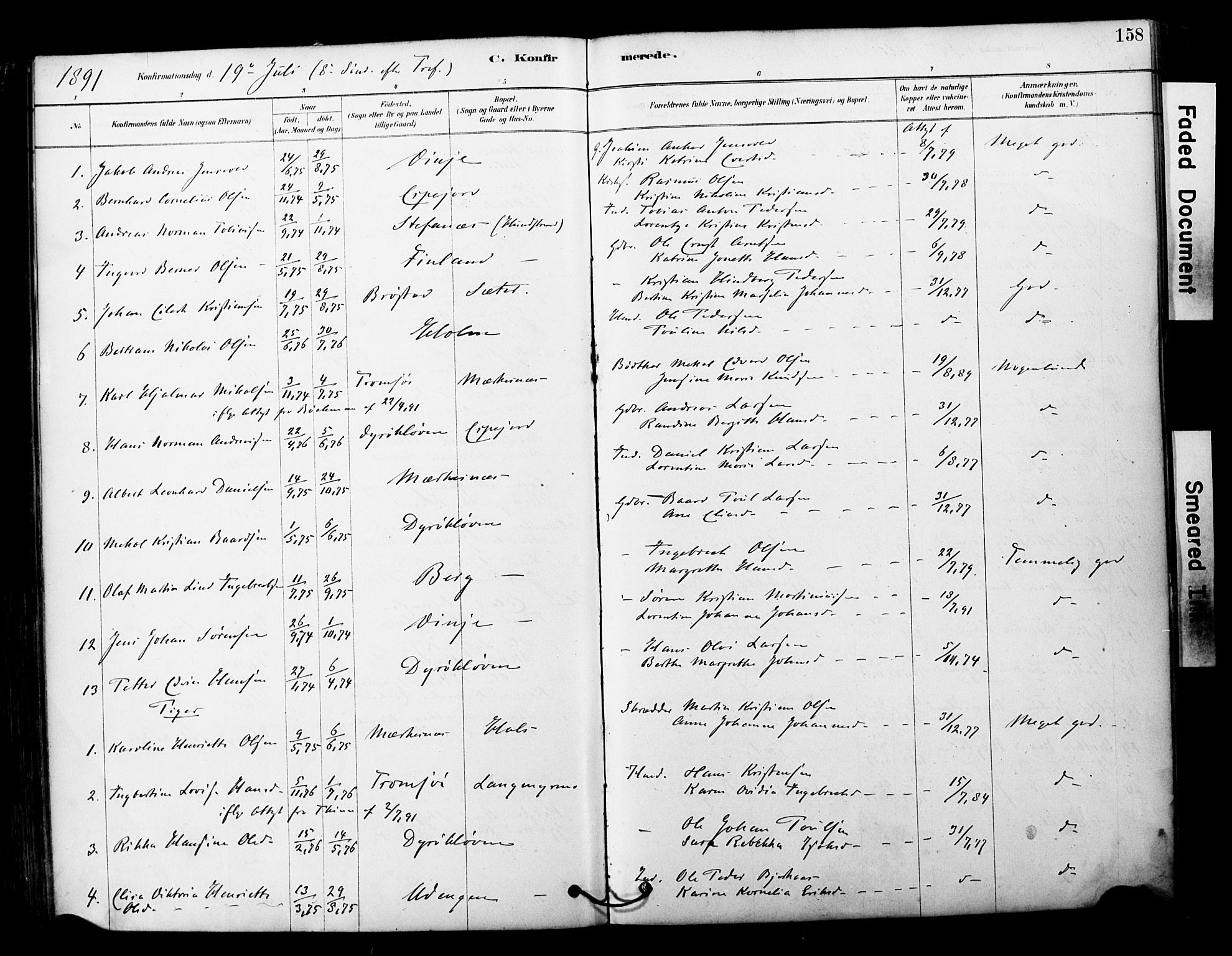 Tranøy sokneprestkontor, SATØ/S-1313/I/Ia/Iaa/L0011kirke: Parish register (official) no. 11, 1878-1904, p. 158