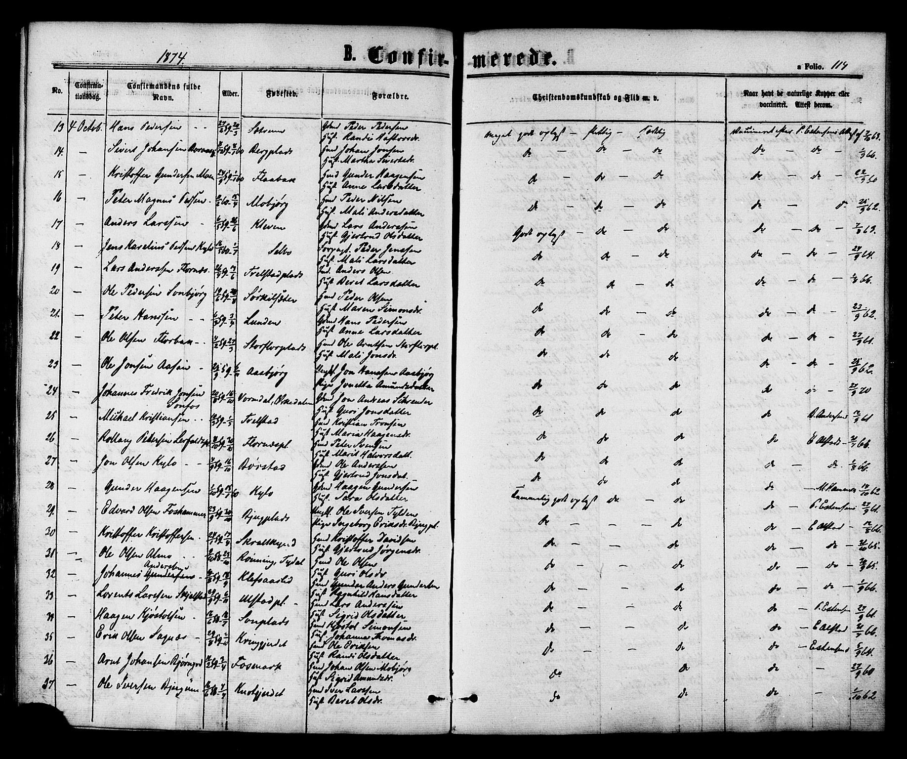 Ministerialprotokoller, klokkerbøker og fødselsregistre - Nord-Trøndelag, SAT/A-1458/703/L0029: Parish register (official) no. 703A02, 1863-1879, p. 114