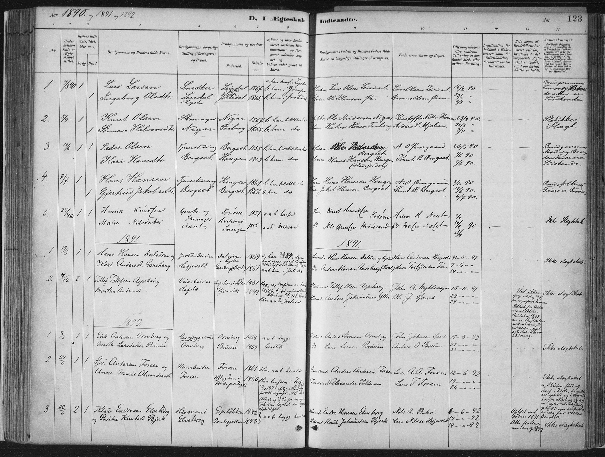Jostedal sokneprestembete, SAB/A-80601/H/Haa/Haab/L0001: Parish register (official) no. B 1, 1887-1914, p. 123