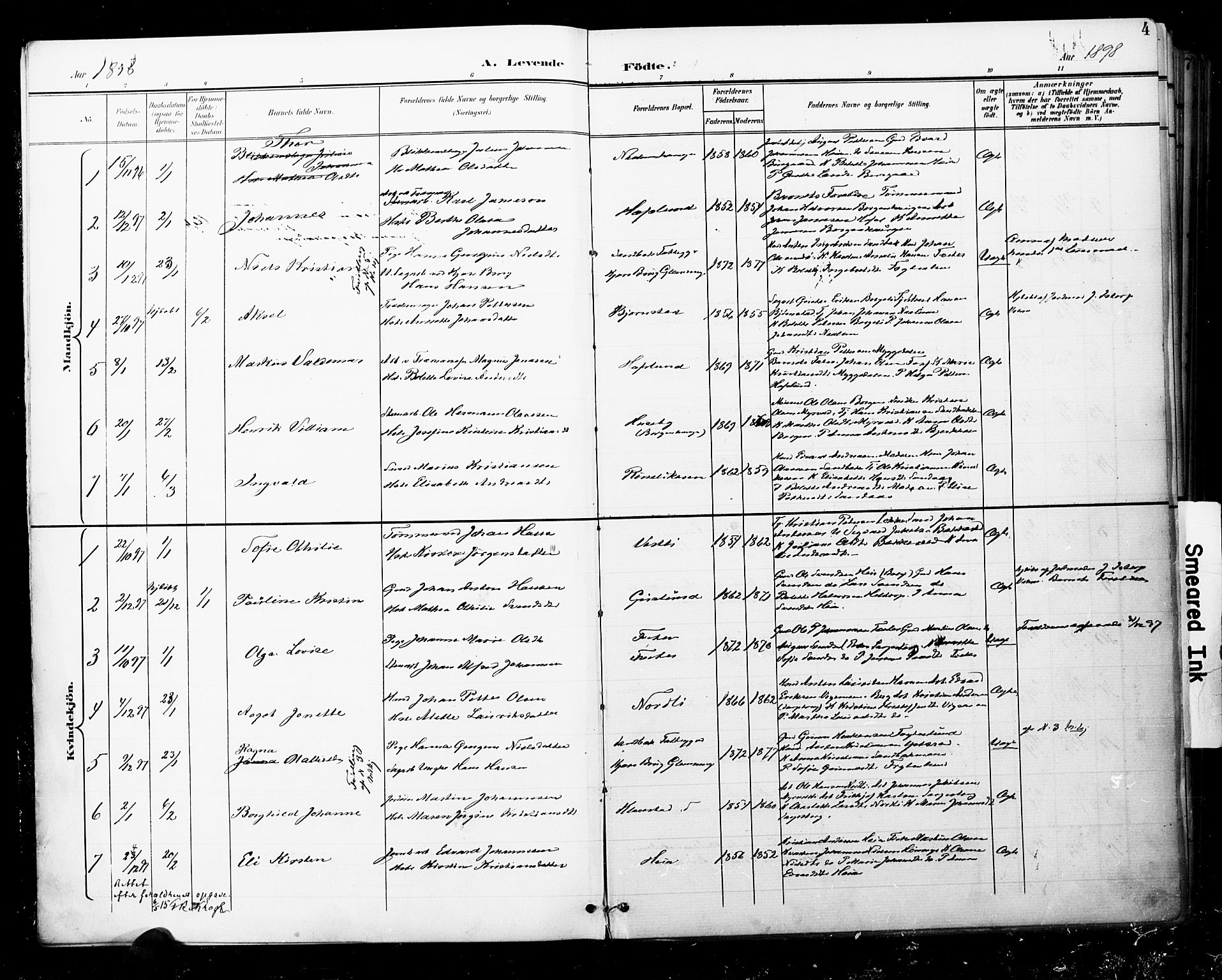 Skjeberg prestekontor Kirkebøker, SAO/A-10923/F/Fa/L0010: Parish register (official) no. I 10, 1898-1911, p. 4