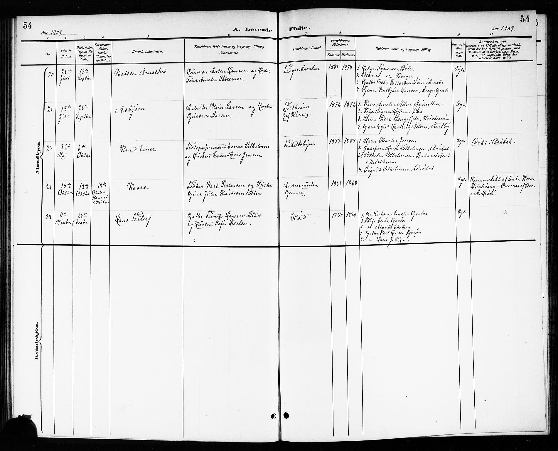 Drøbak prestekontor Kirkebøker, SAO/A-10142a/G/Gb/L0001: Parish register (copy) no. II 1, 1901-1919, p. 54